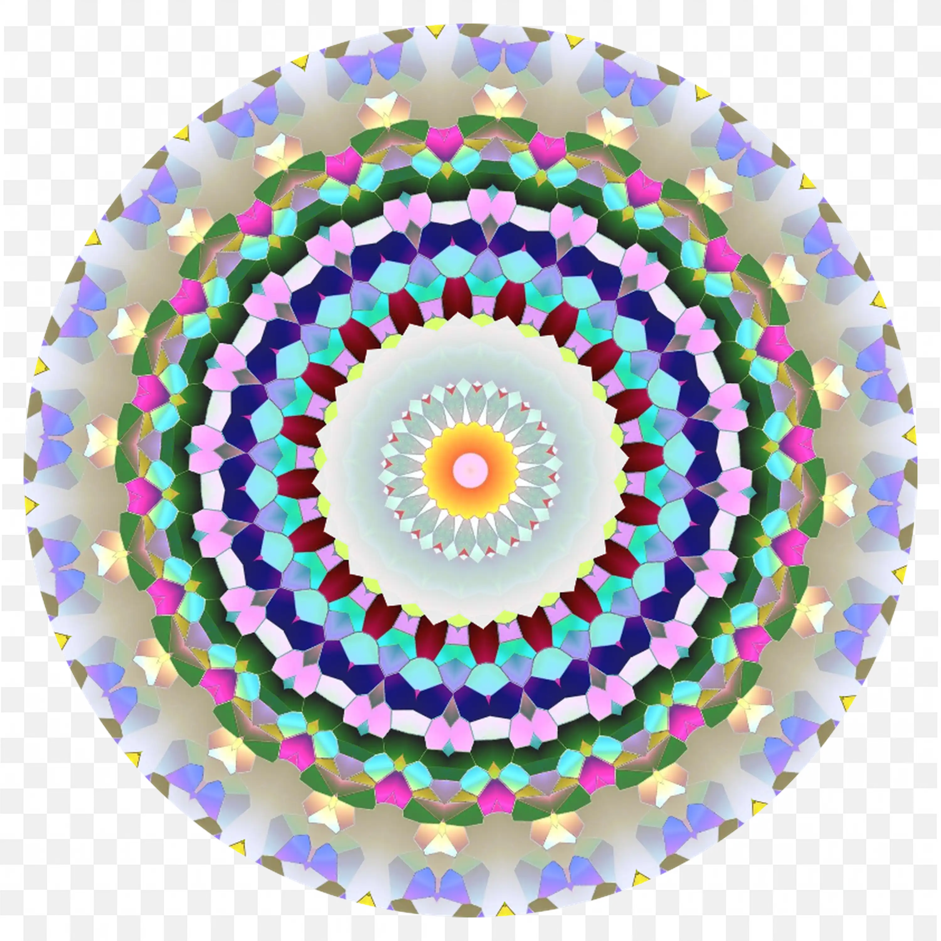 Bright Mosaic Mandala with Floral and Gem Patterns PNG