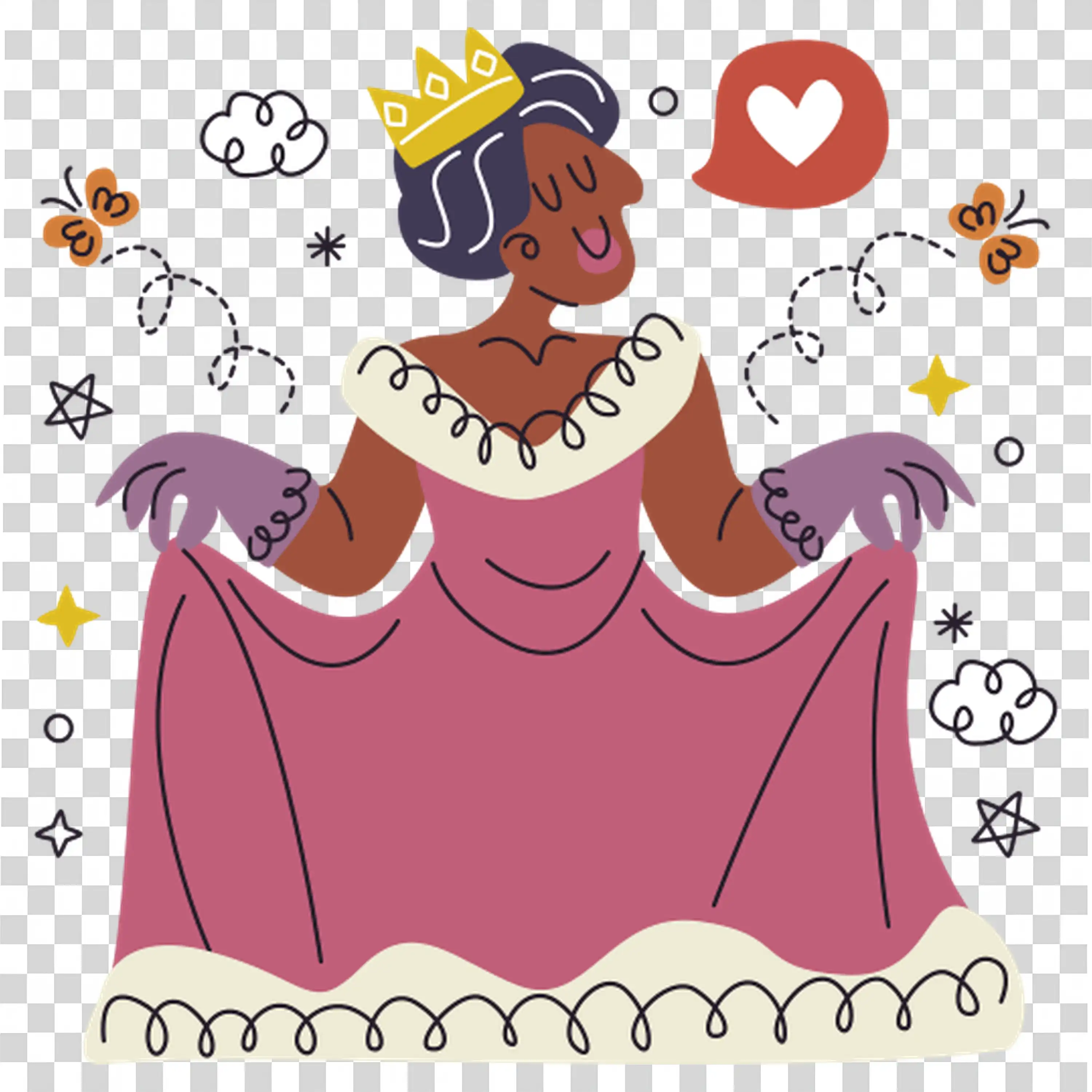 Brightly dressed figure blending traditional and modern styles