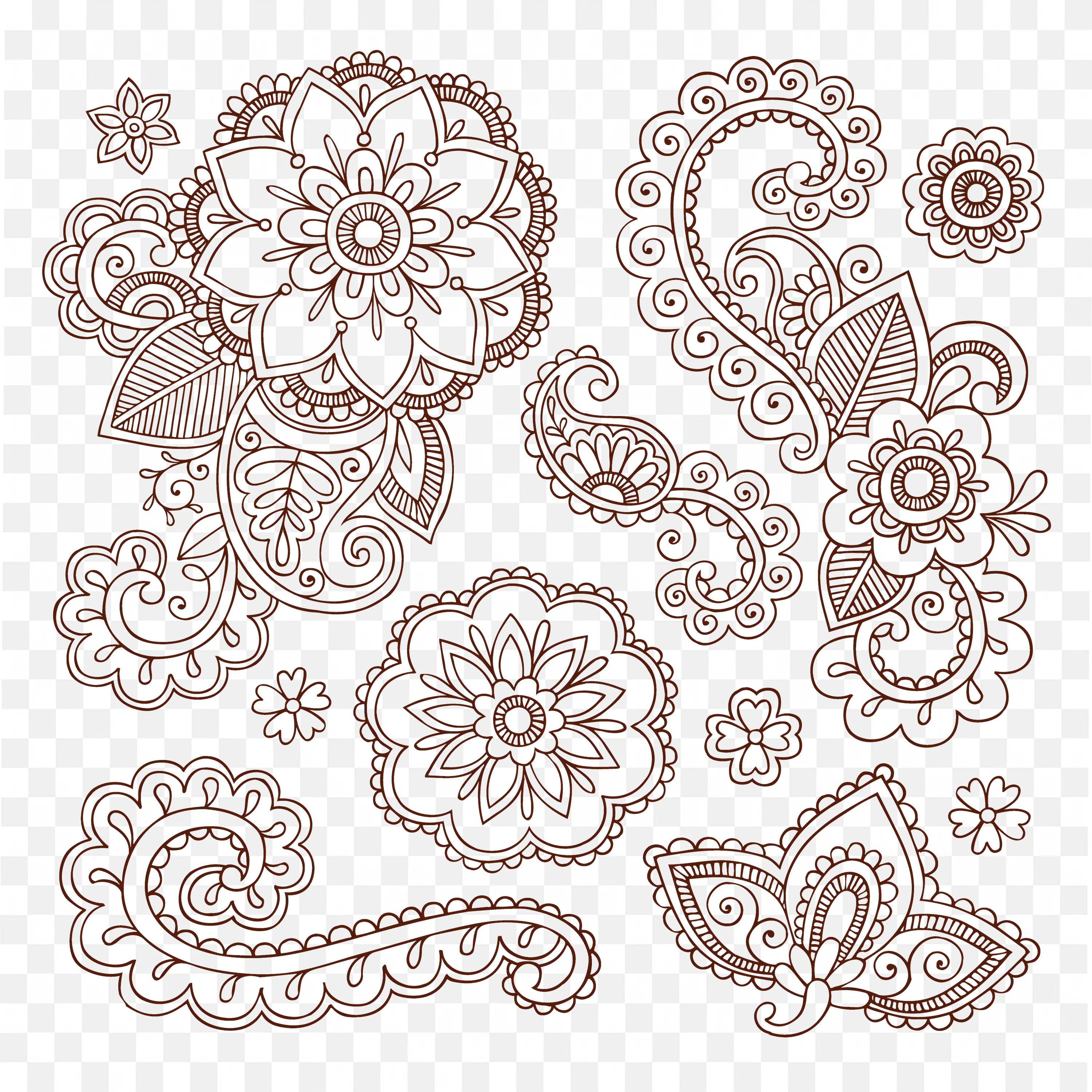 Brown Henna Style Floral Patterns Design Free PNG Image