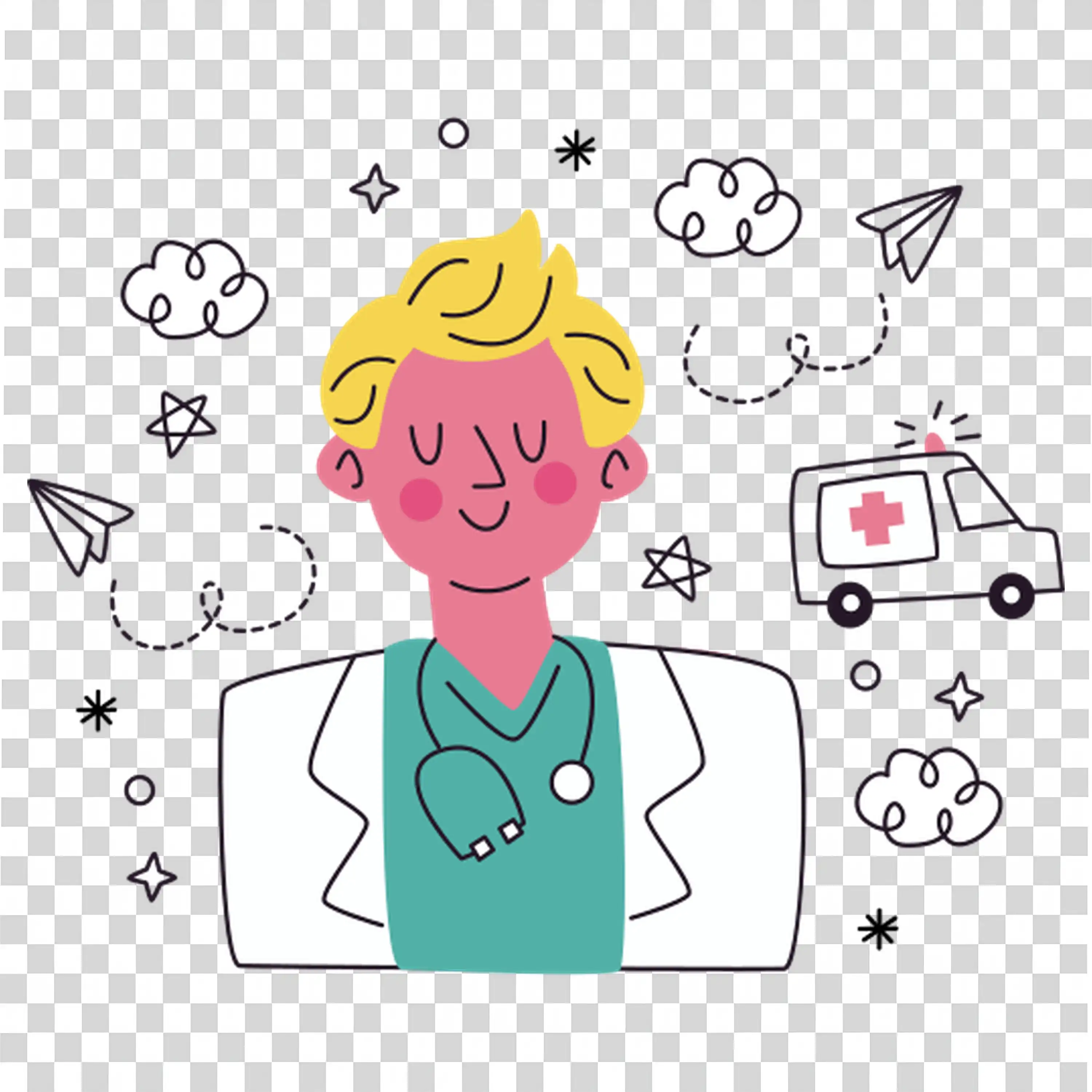 Businesswoman Holding Light Bulb Surrounded by Icons