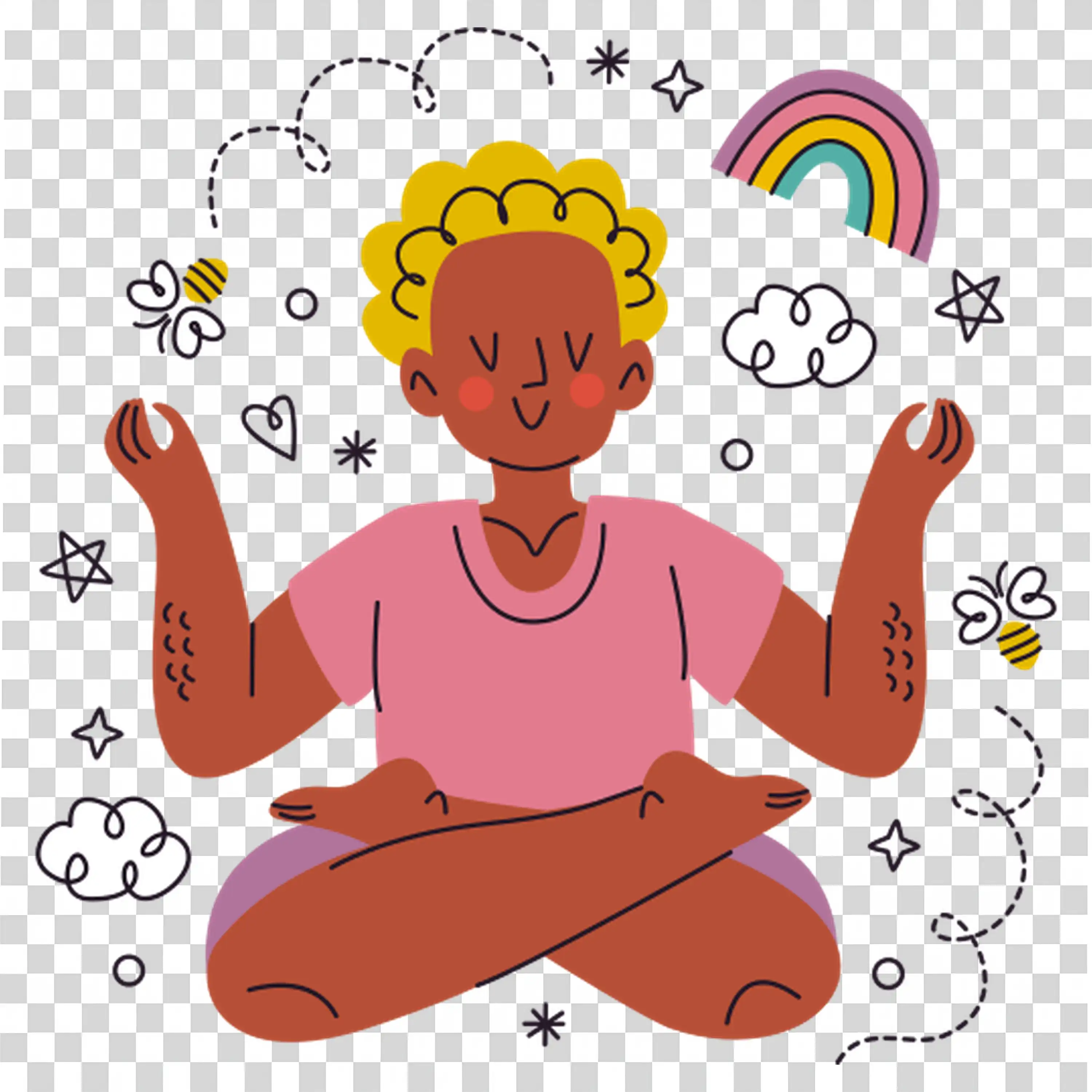 Calm woman meditating in a peaceful posture free PNG