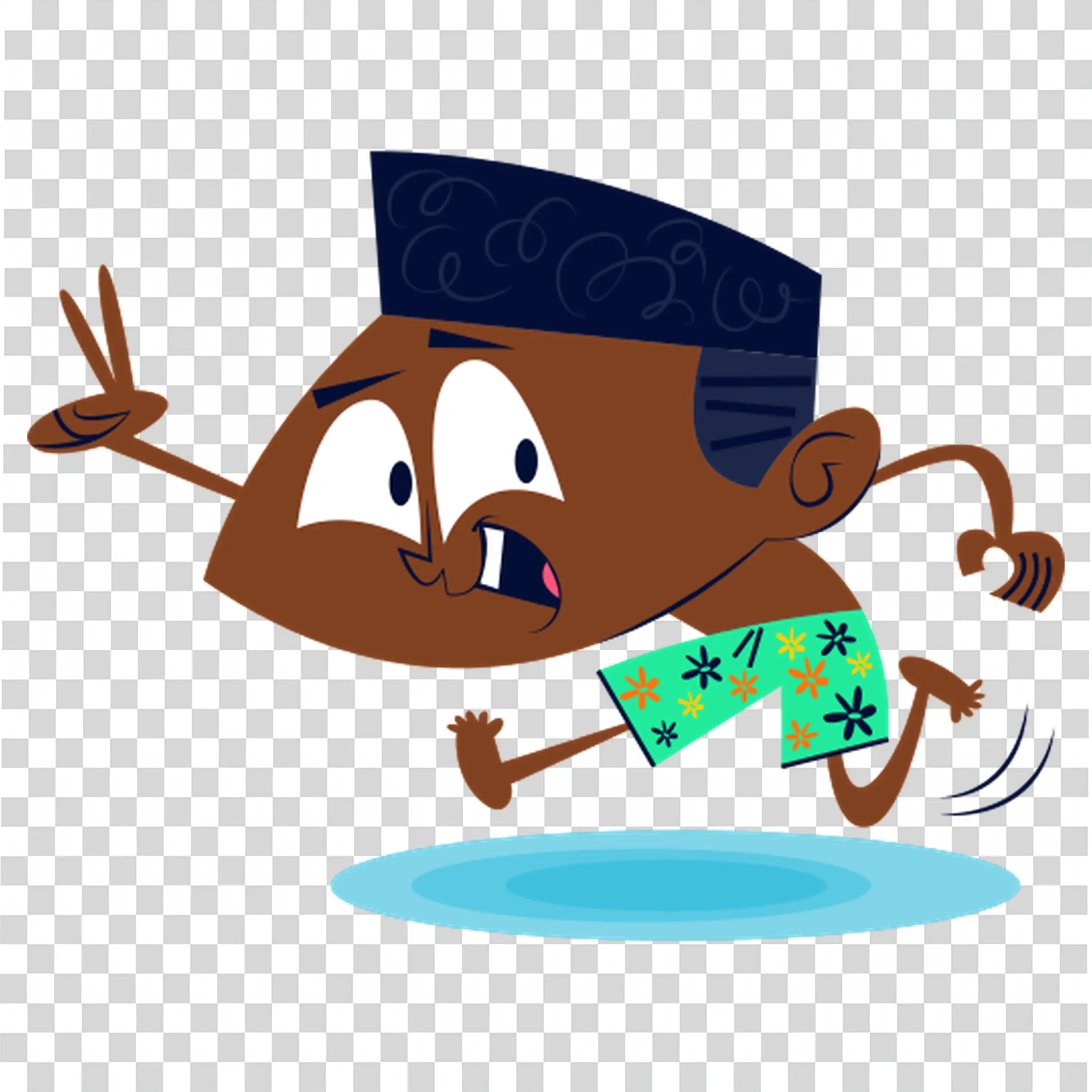Cartoon Boy Reading Book With Big Blue Cap Happy PNG