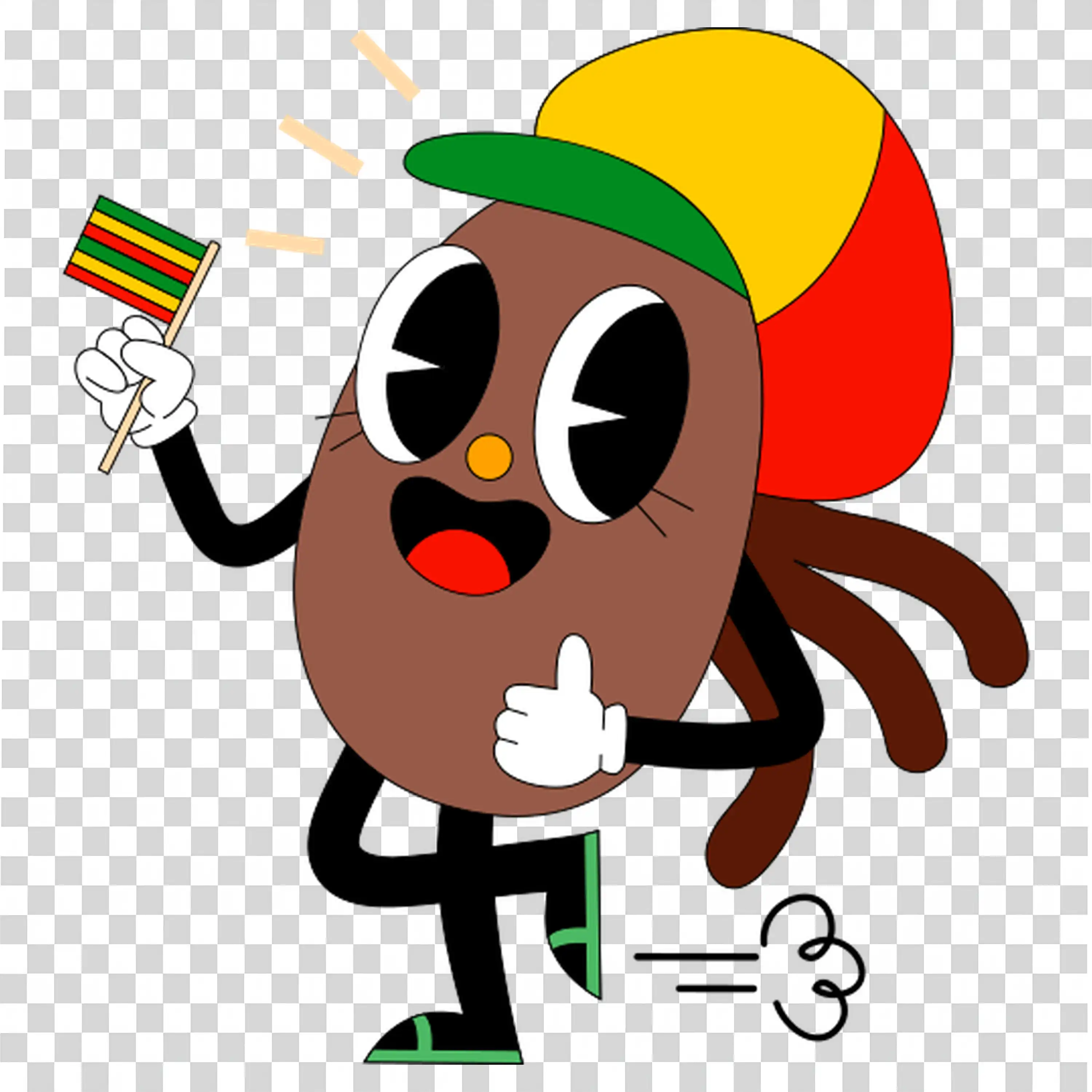Cartoon character holding flags and smiling wide PNG