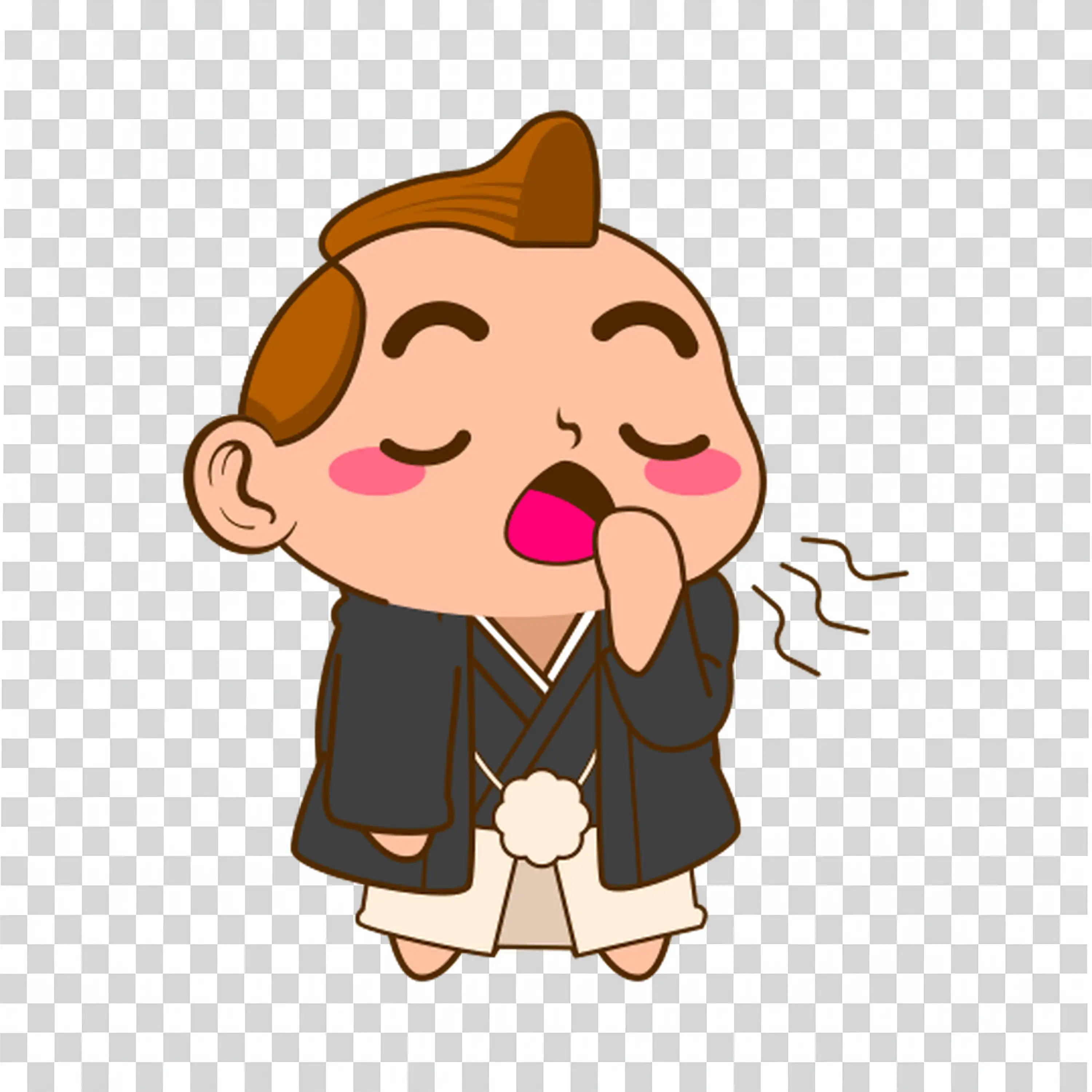 Cartoon character in a cozy setting with a playful pose