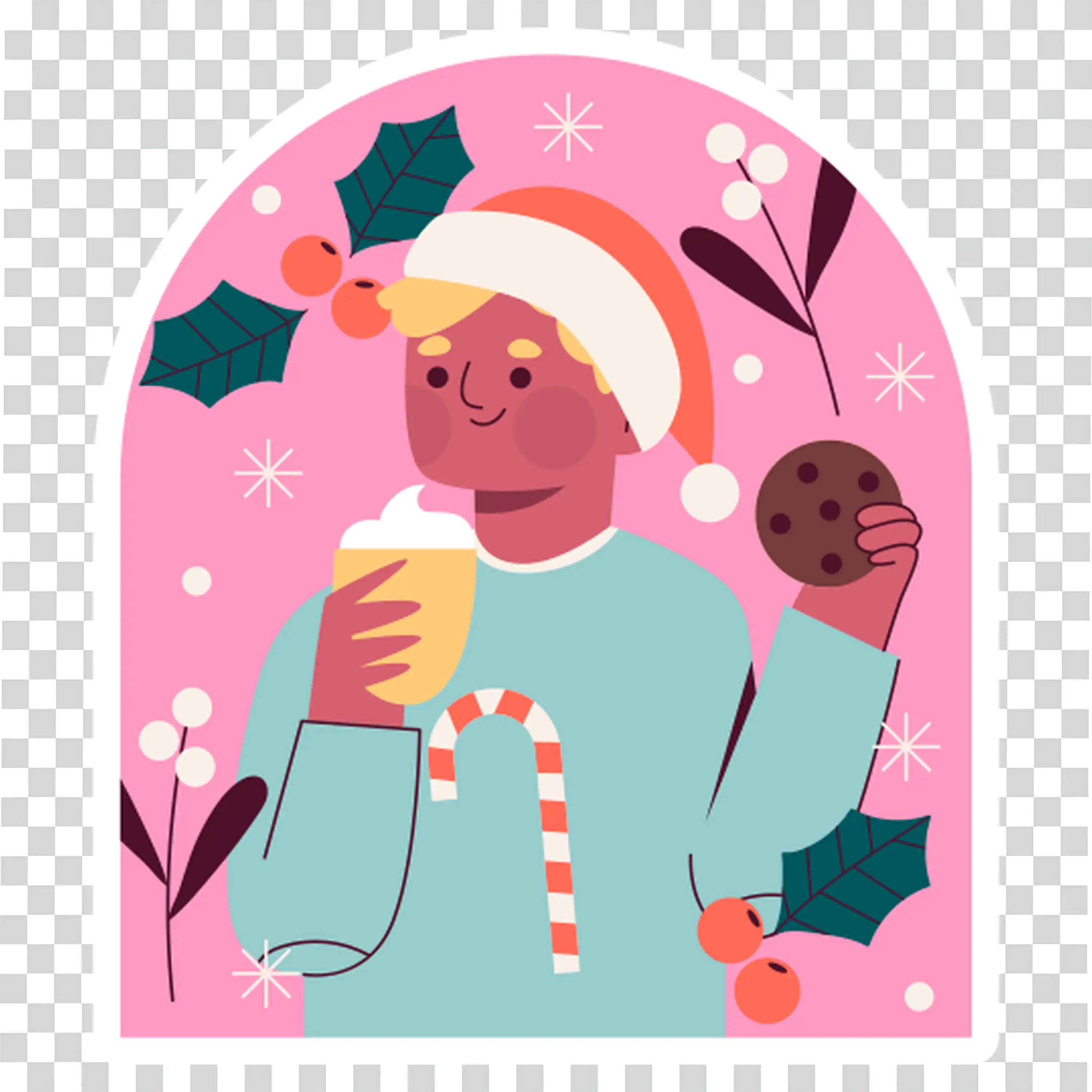 Cartoon character in a pink setting with joyful vibes