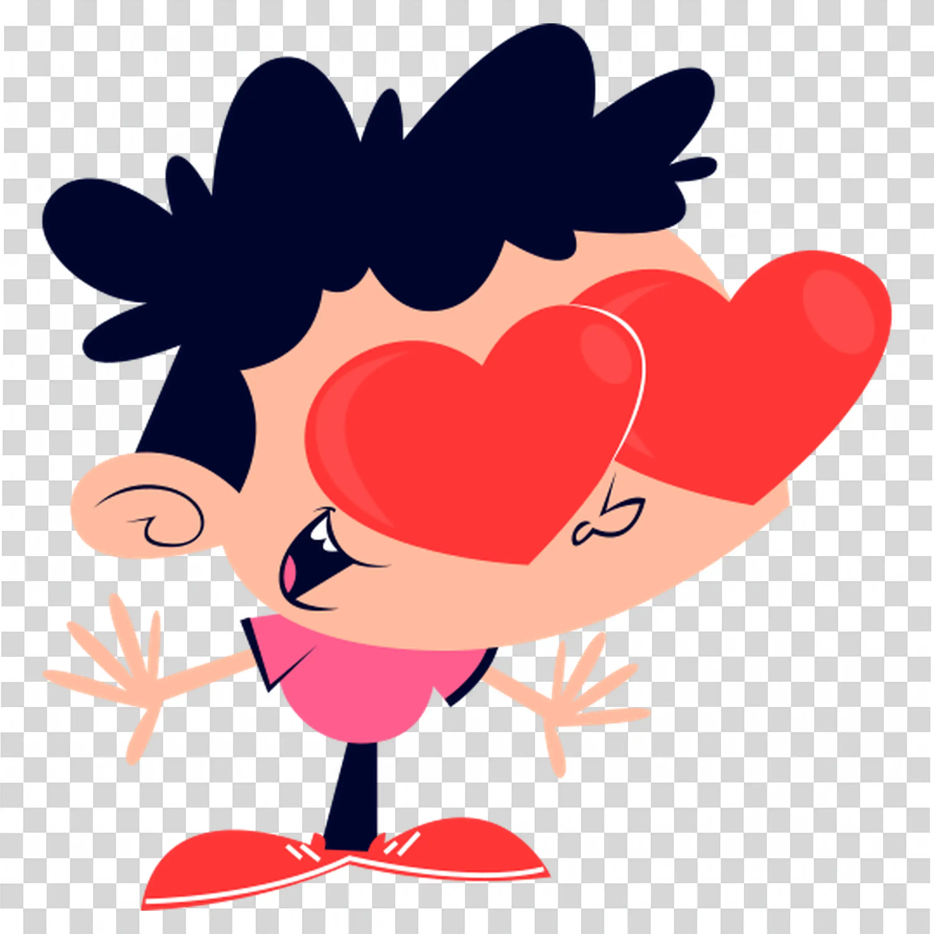 Cartoon man kissing and blushing with hearts around