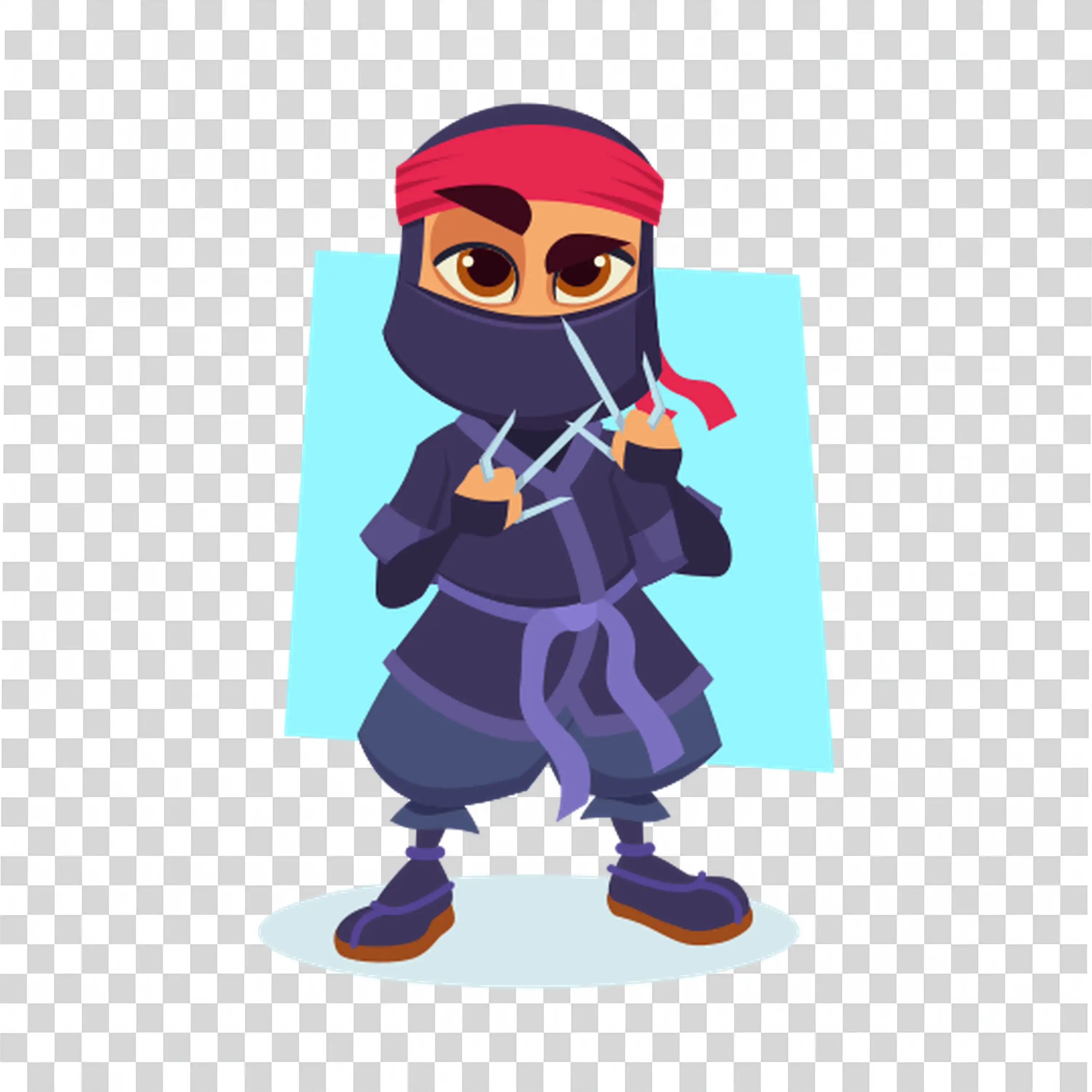 Cartoon ninja with a cool stance and intense gaze PNG