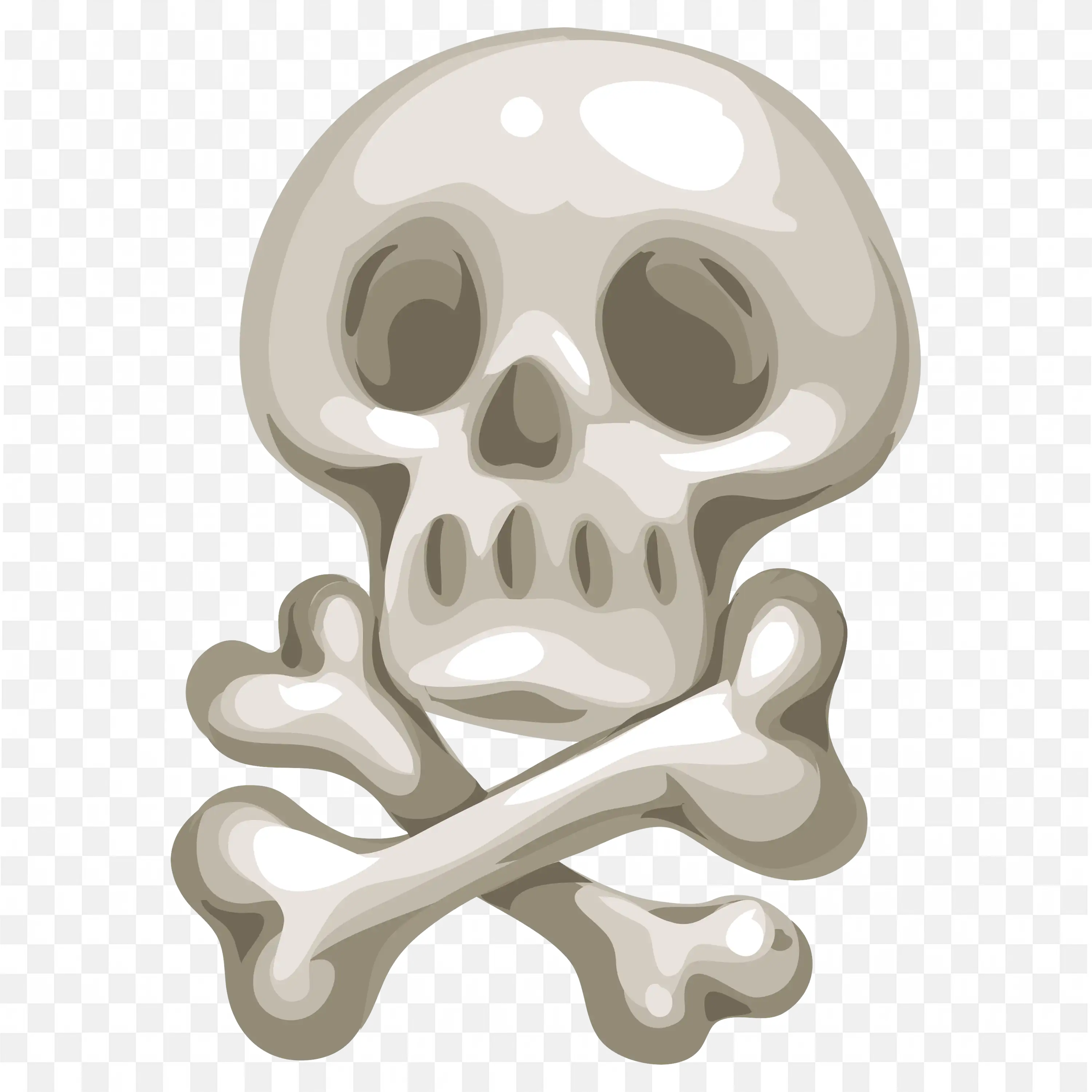 Cartoon Skull and Crossbones in Gray Tones Clip Art PNG