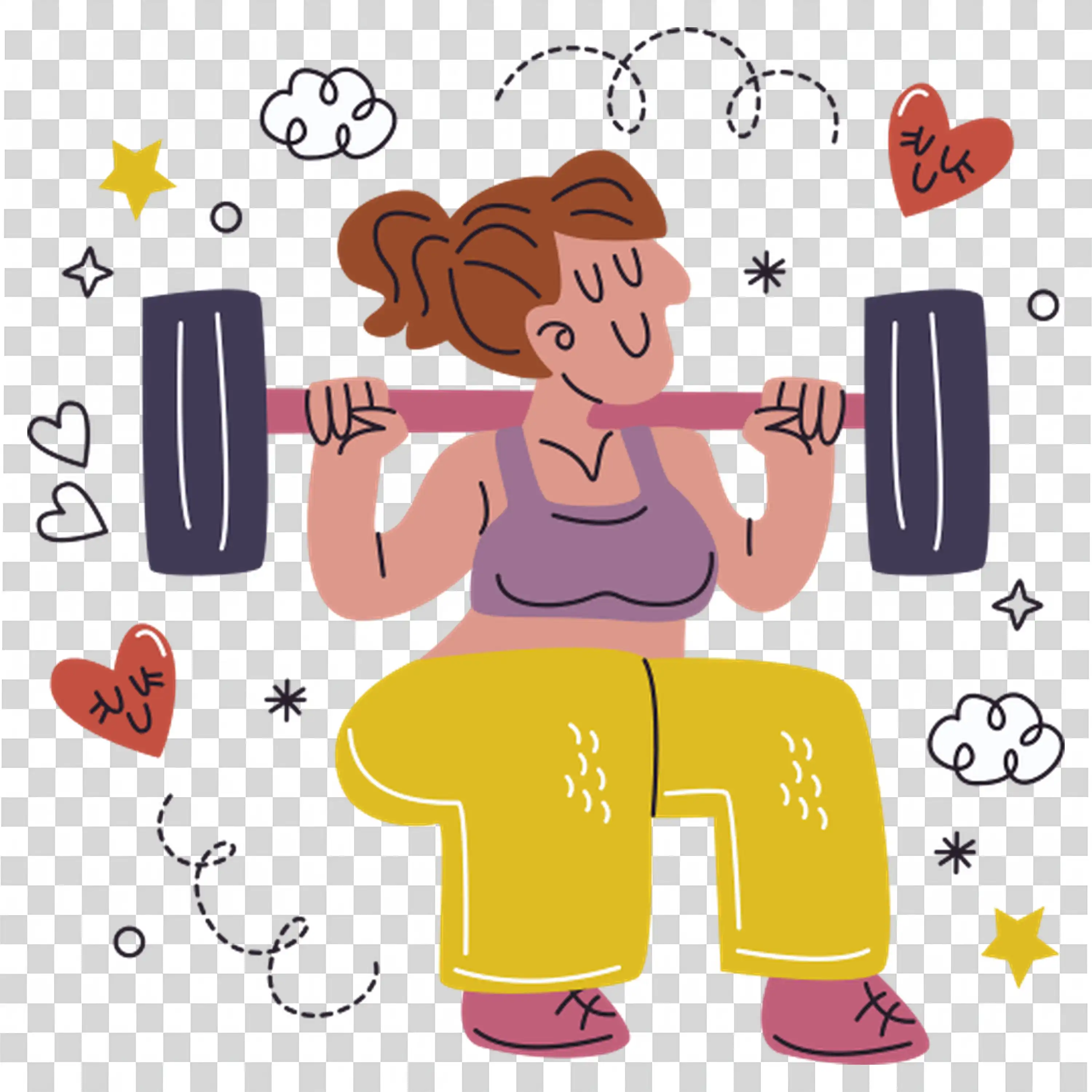 Character flexing muscles with a cute workout look