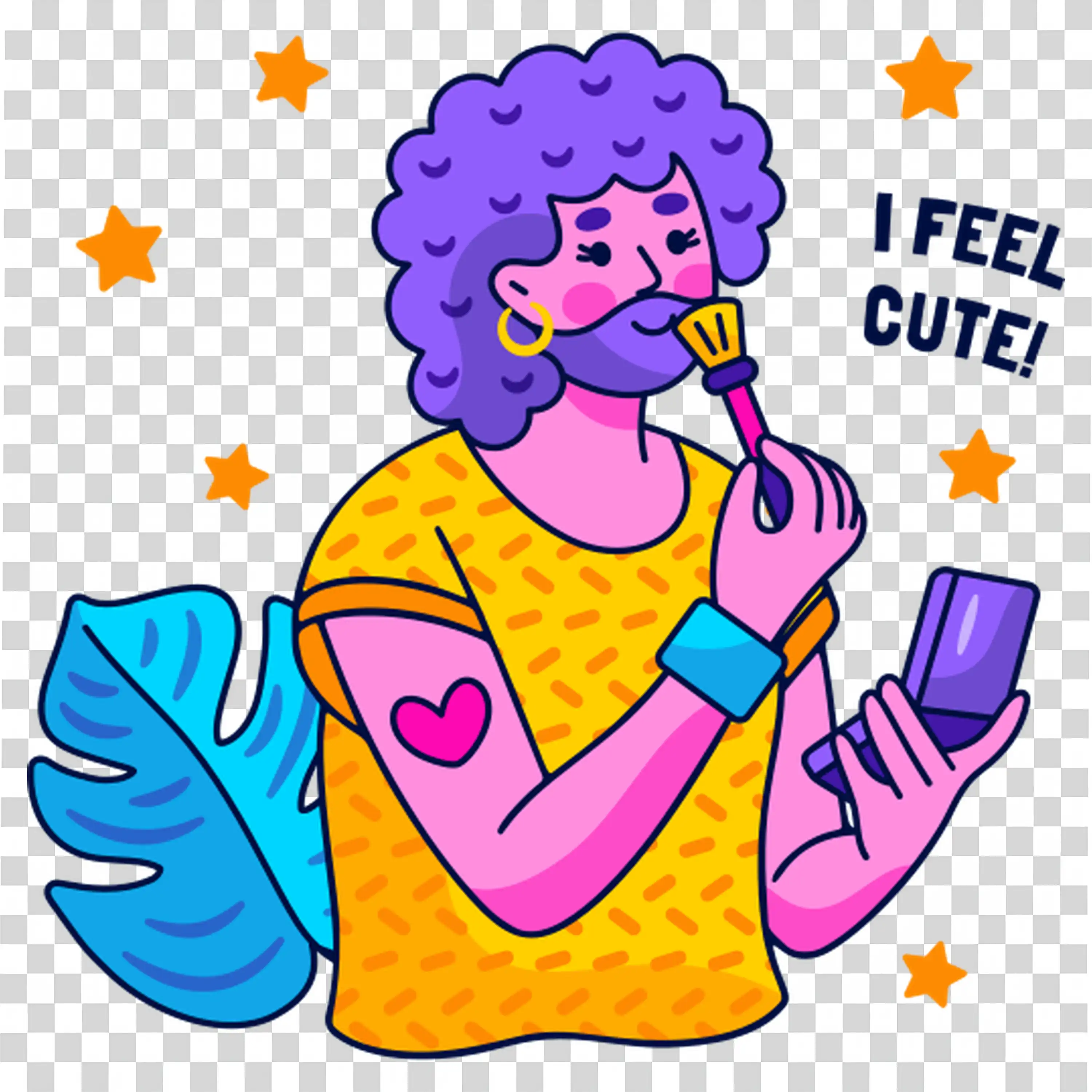 Character Holding Phone Showing Happiness and Excitement