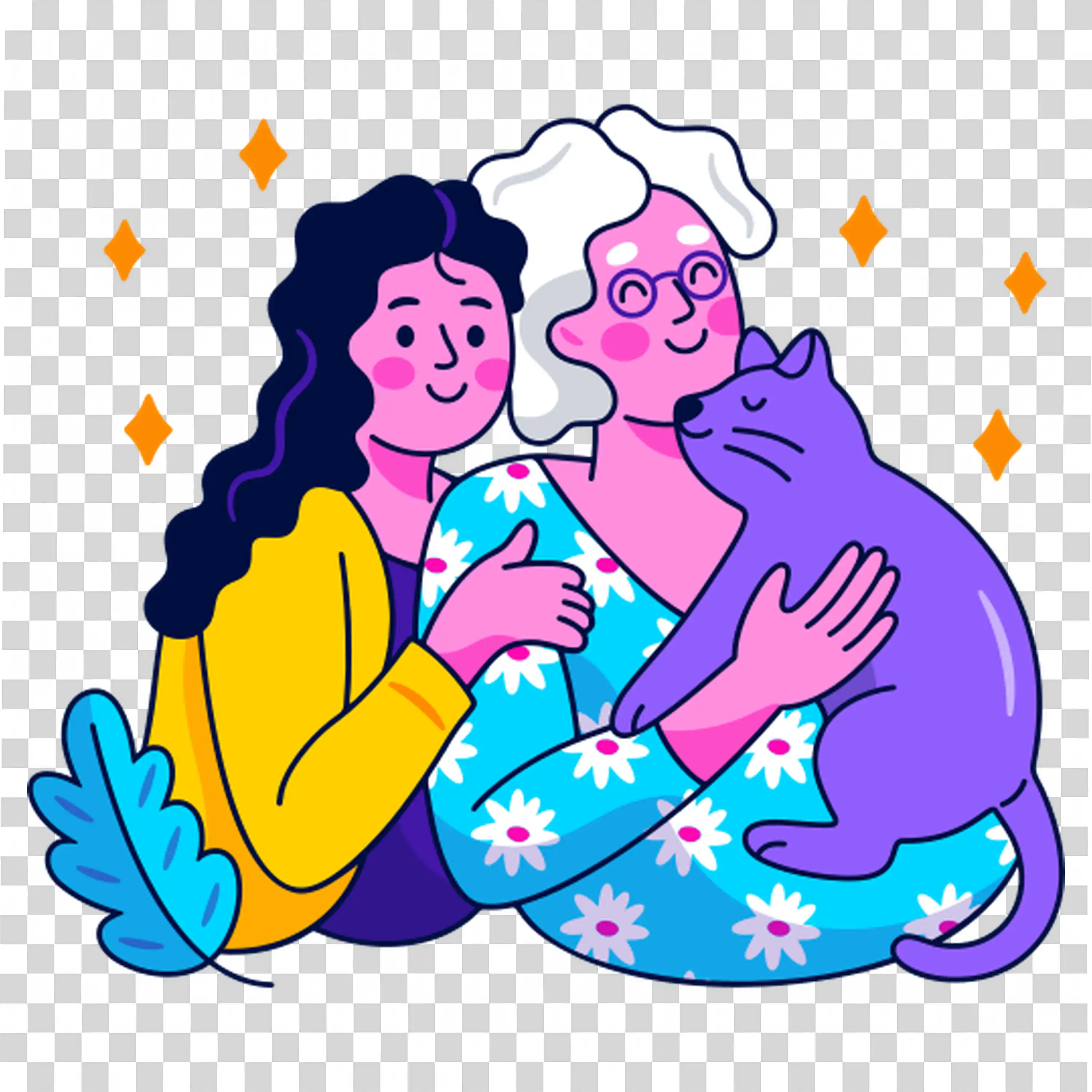 Character in Bright Clothes with Animal Friends free PNG