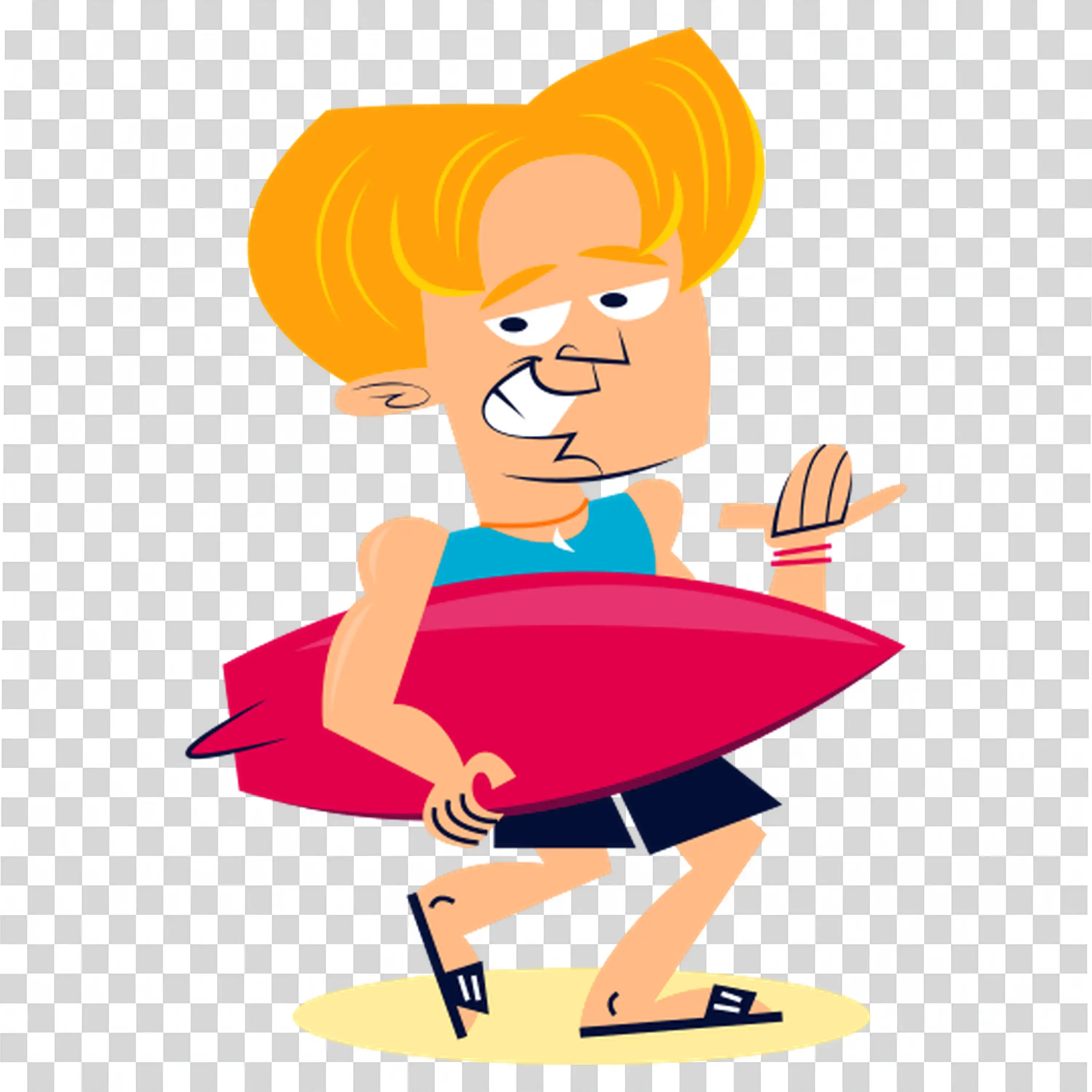 Character in pink dress doing a joyful active dance