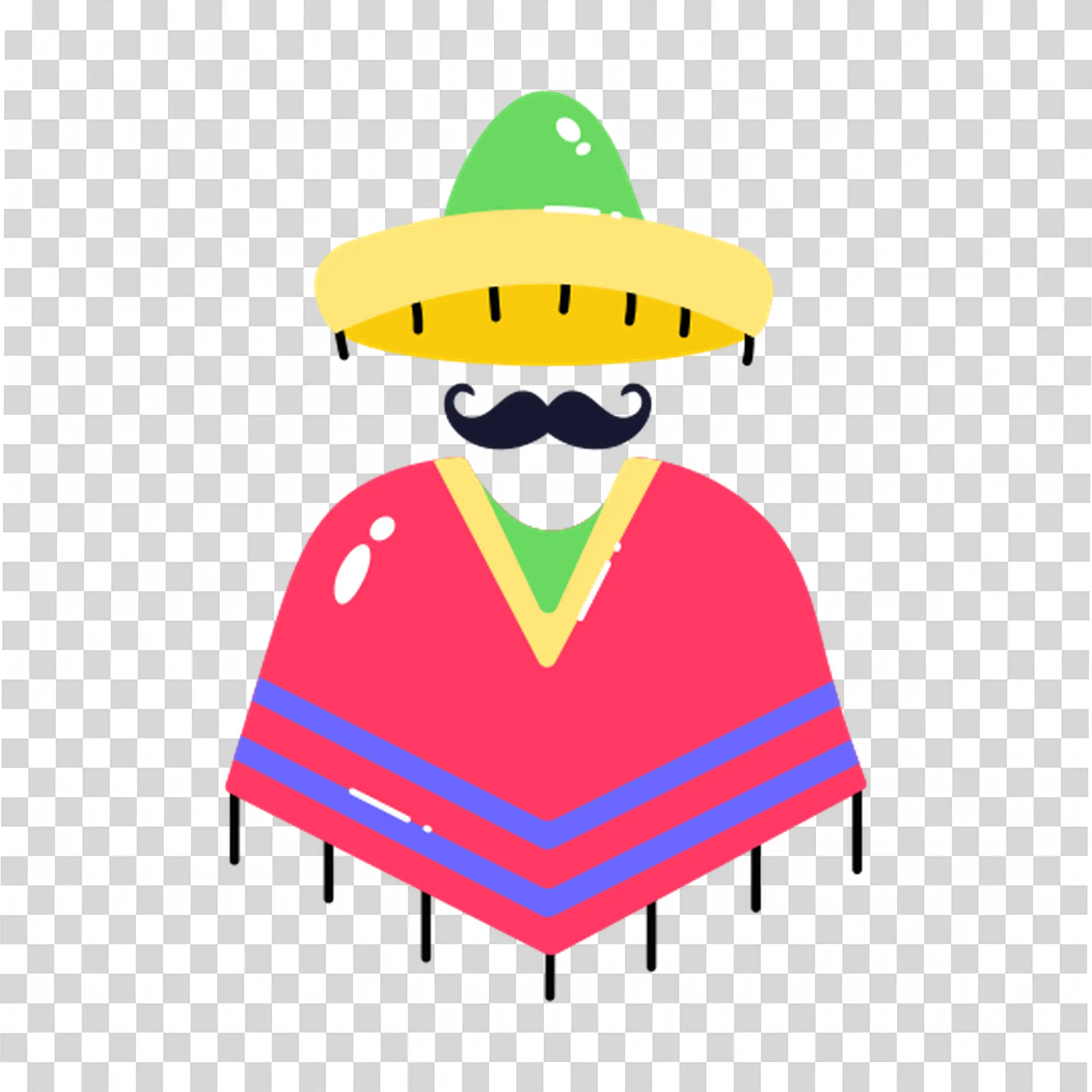 Character in poncho and hat representing Mexican culture