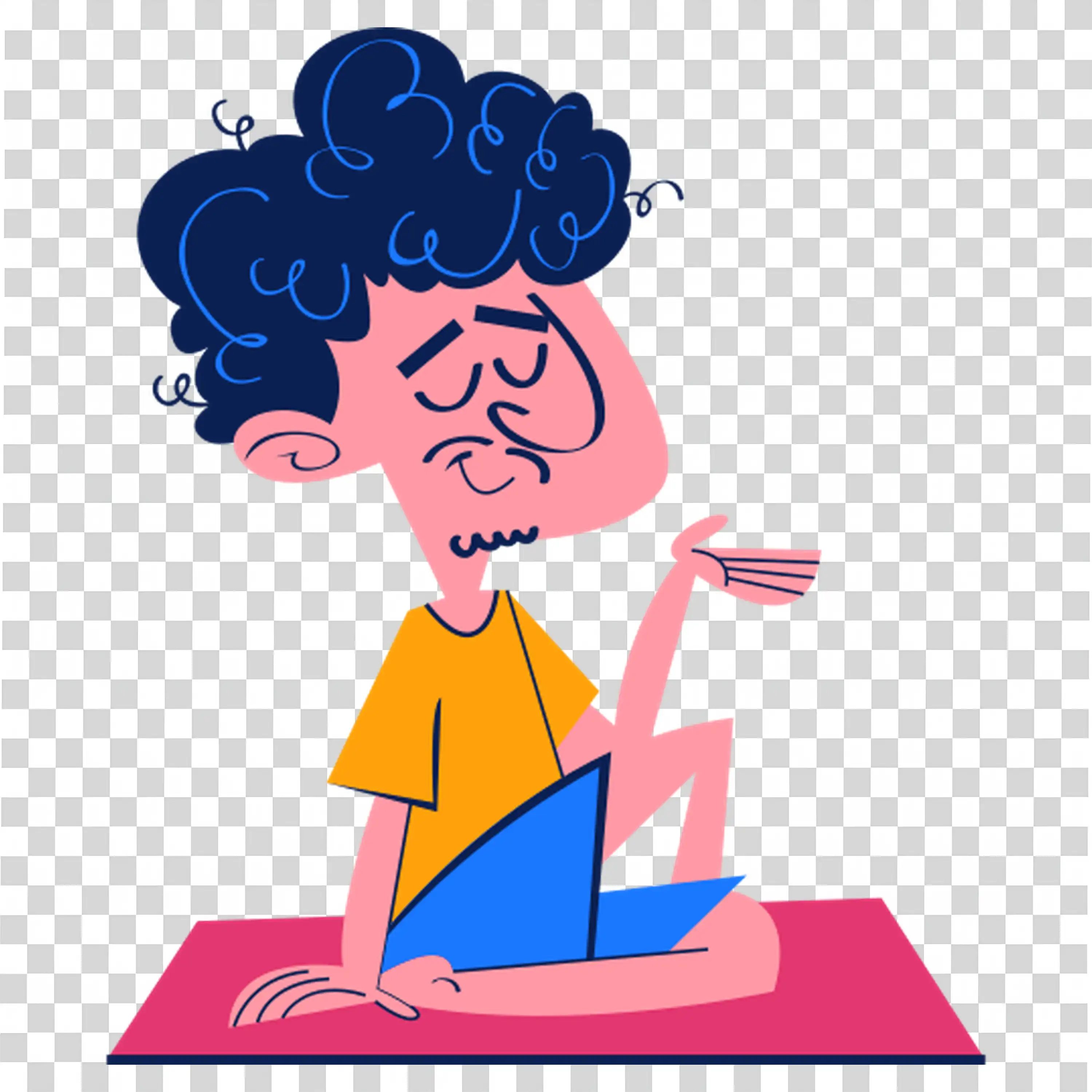 Character Sitting with Plant and Drinking free PNG image