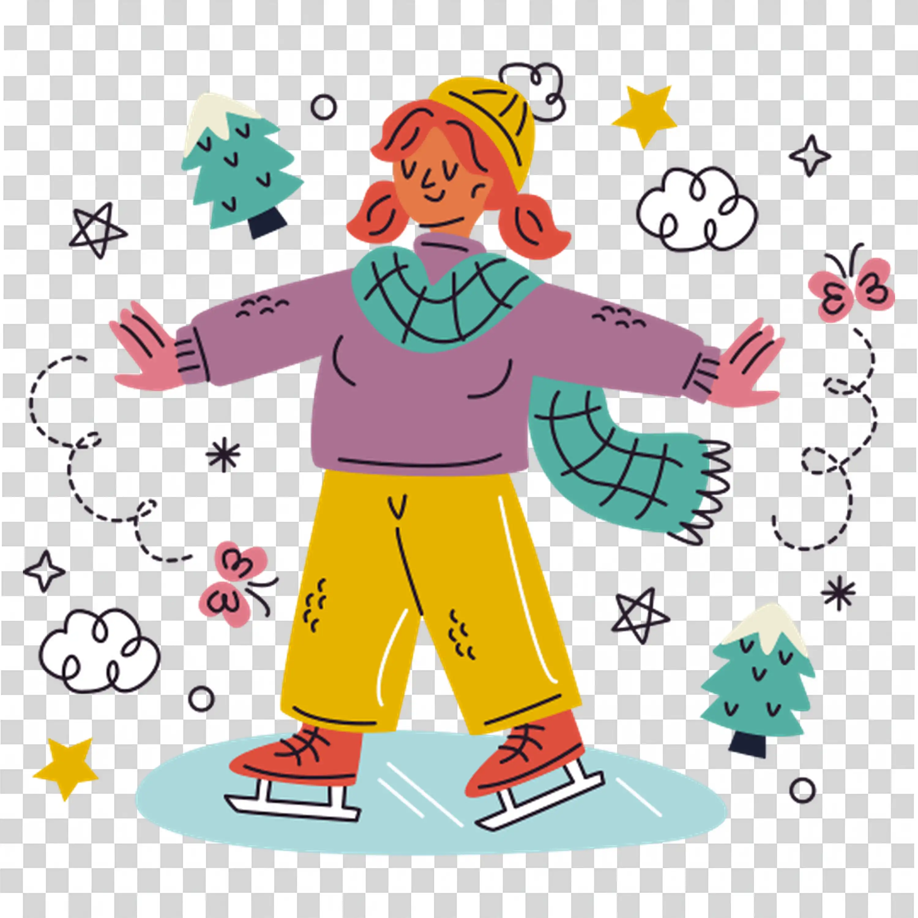 Cheerful girl dancing with musical notes PNG image