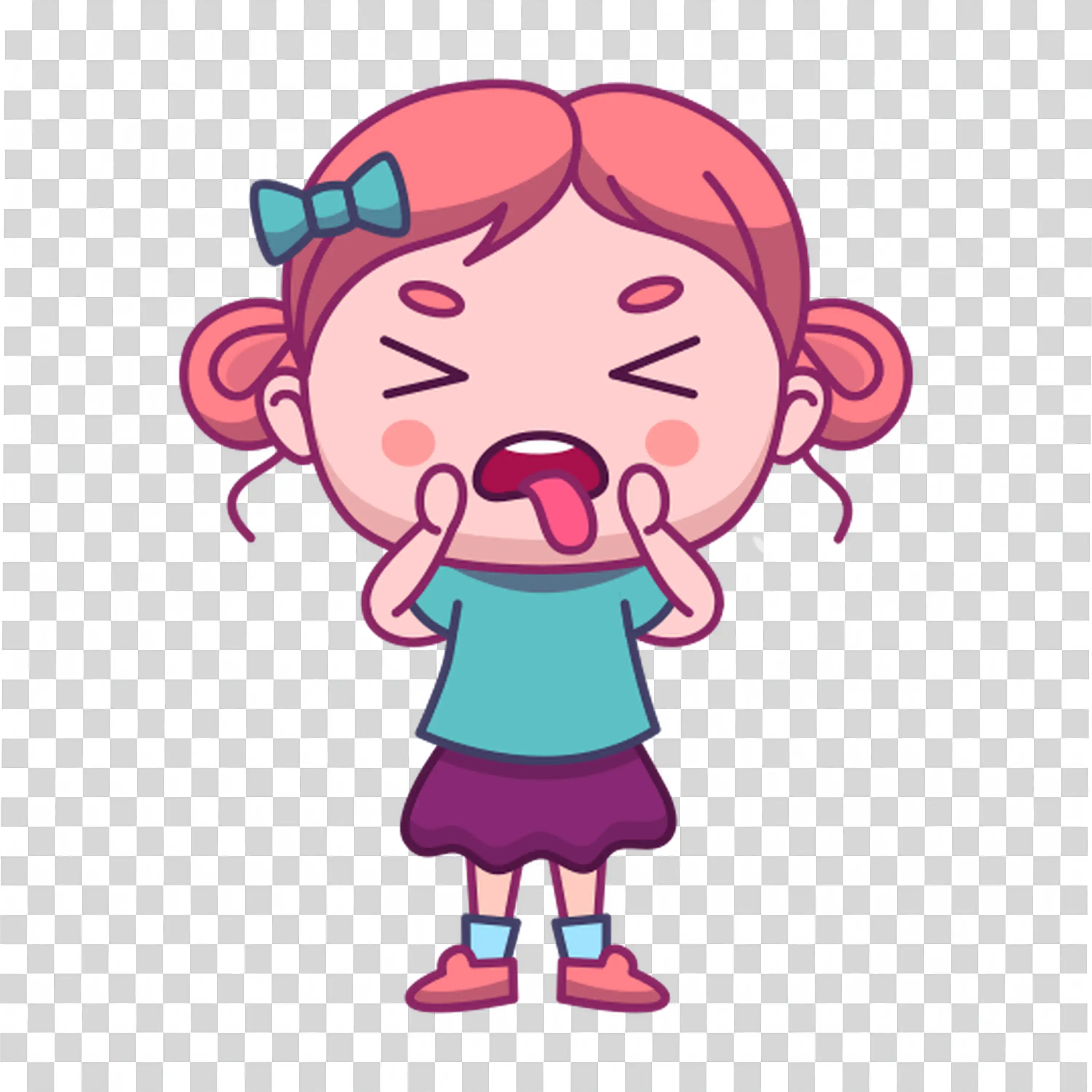 Cheerful girl with pink hair and pigtails posing happily