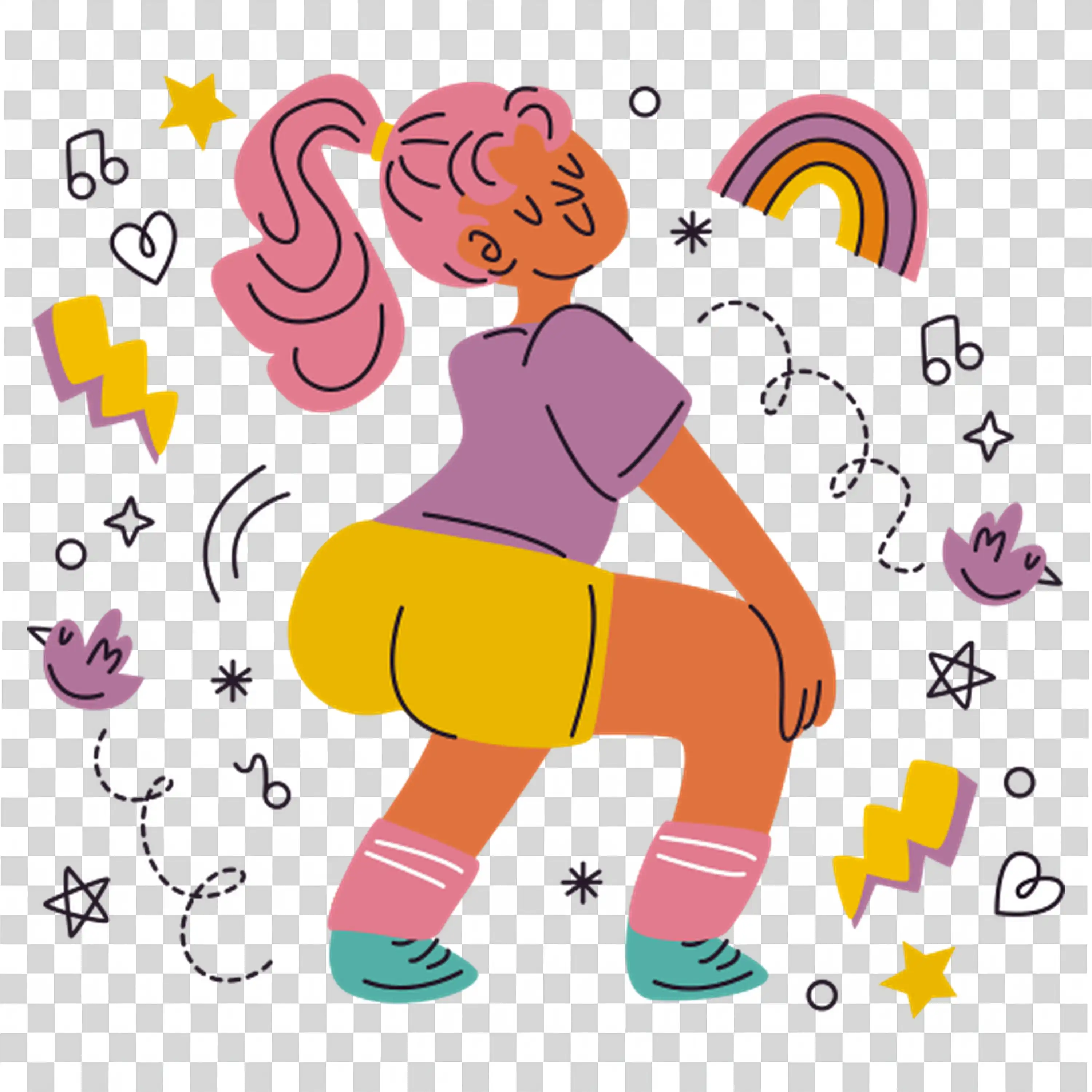 Cheerful woman dancing in colorful outfit free PNG
