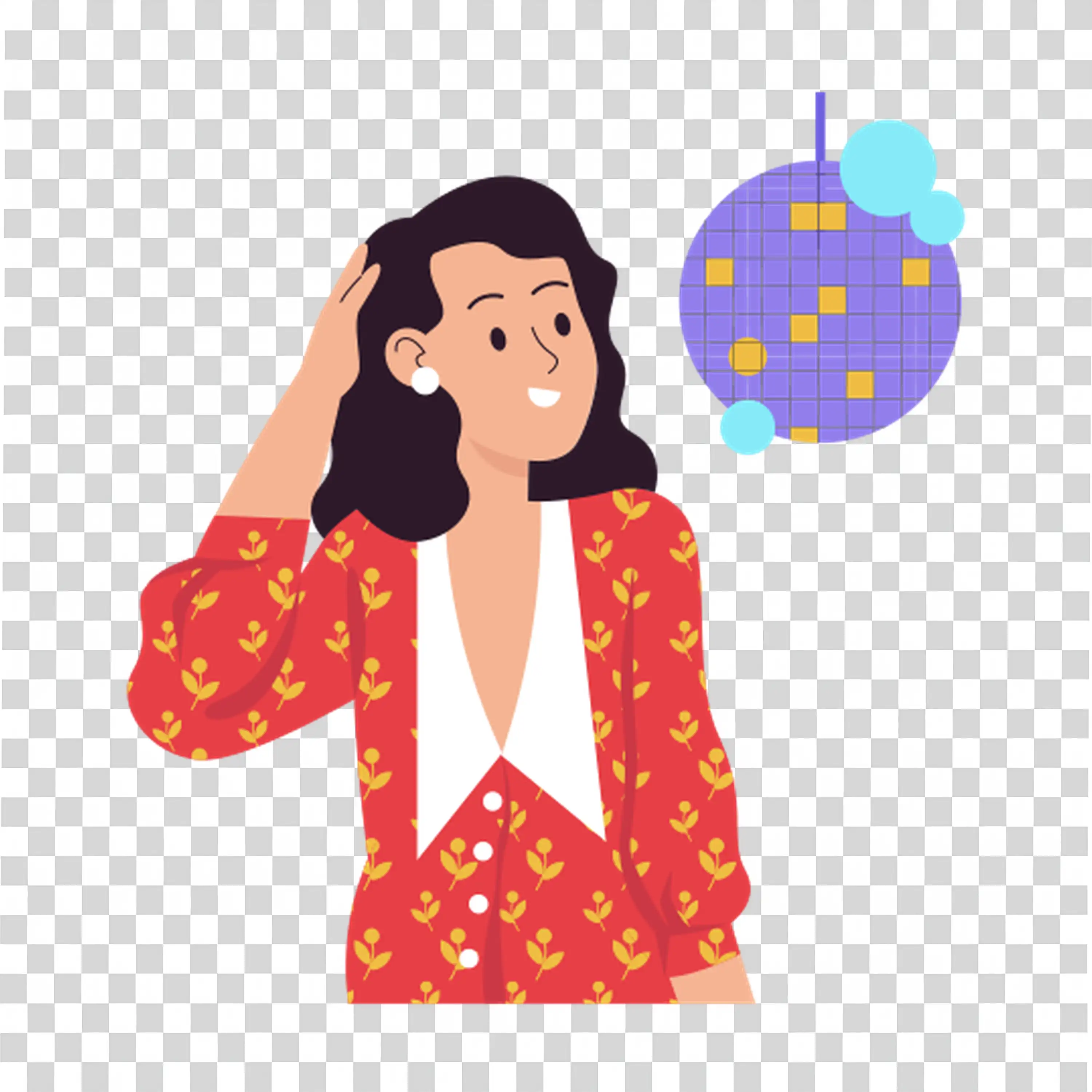Cheerful Woman with Red Dress and Playful Expressions
