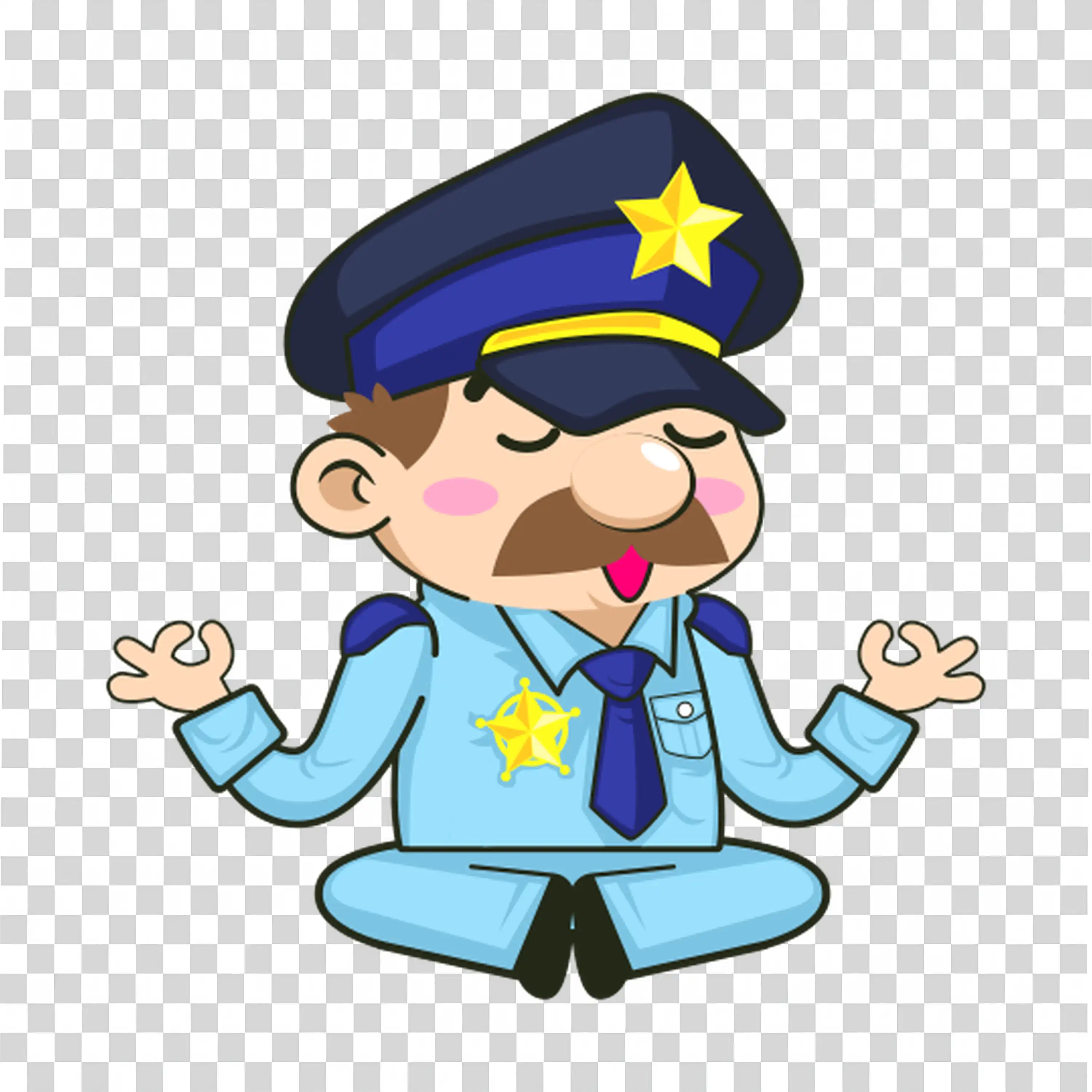 Child dressed as police officer with arms raised in joy