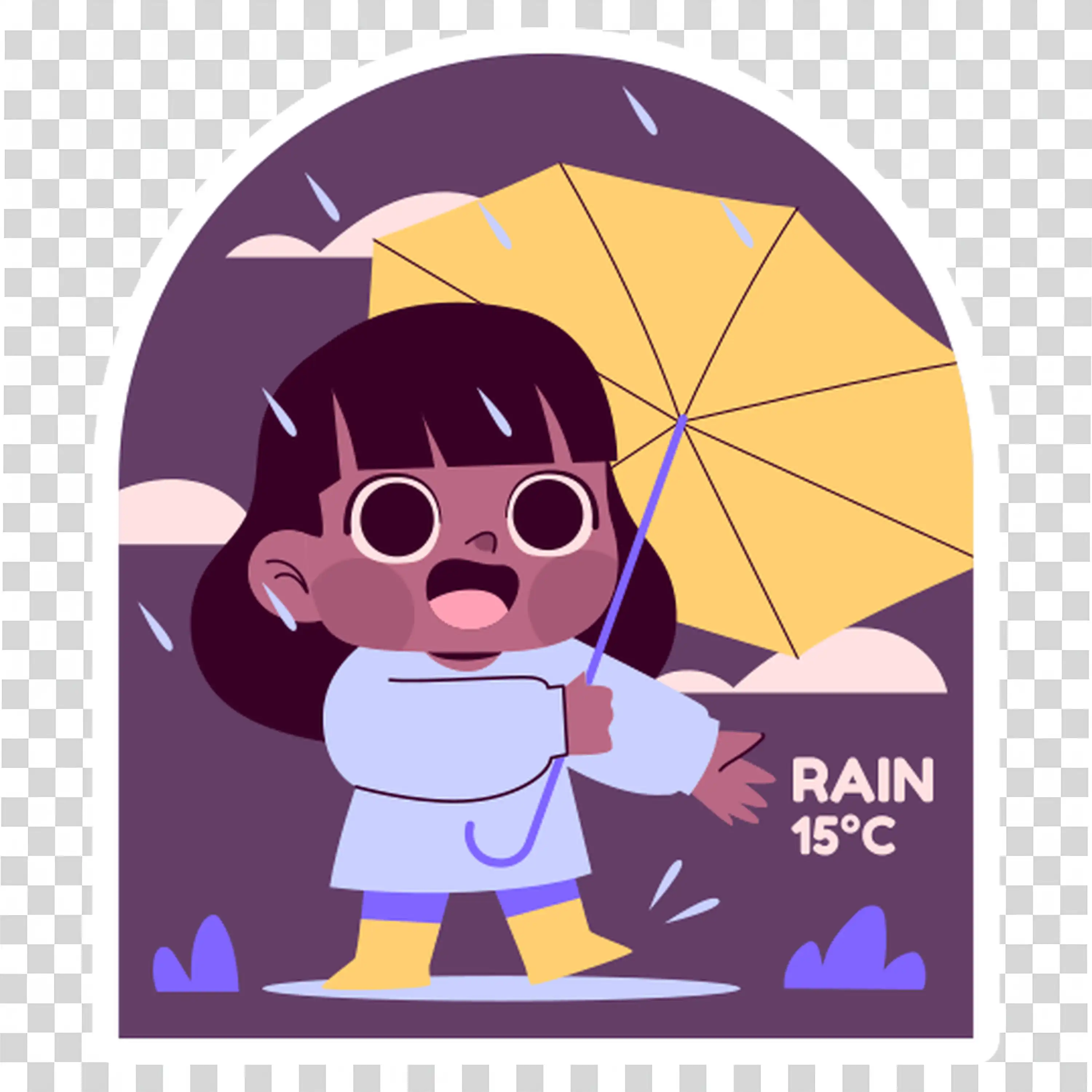 Child Holding Umbrella on a Rainy Day free PNG image