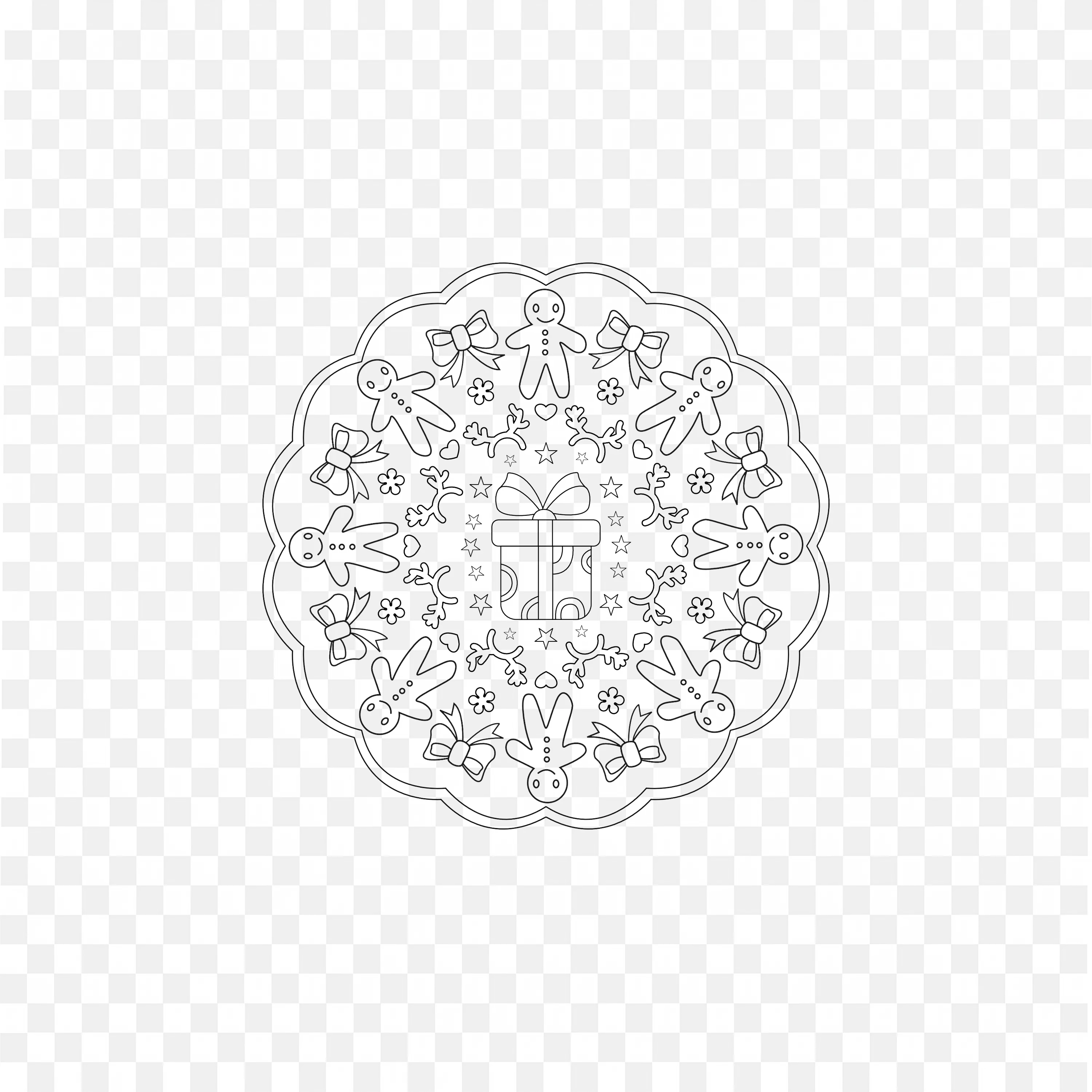 Circular Pattern of Gingerbread Man Gifts with Bows