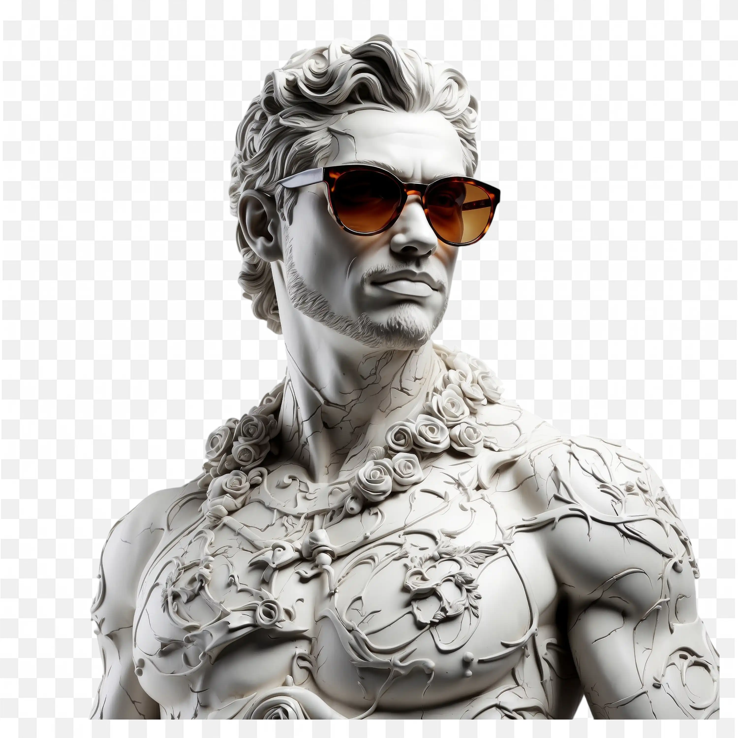 Classical Sculpture with Sunglasses and Tattooed Design