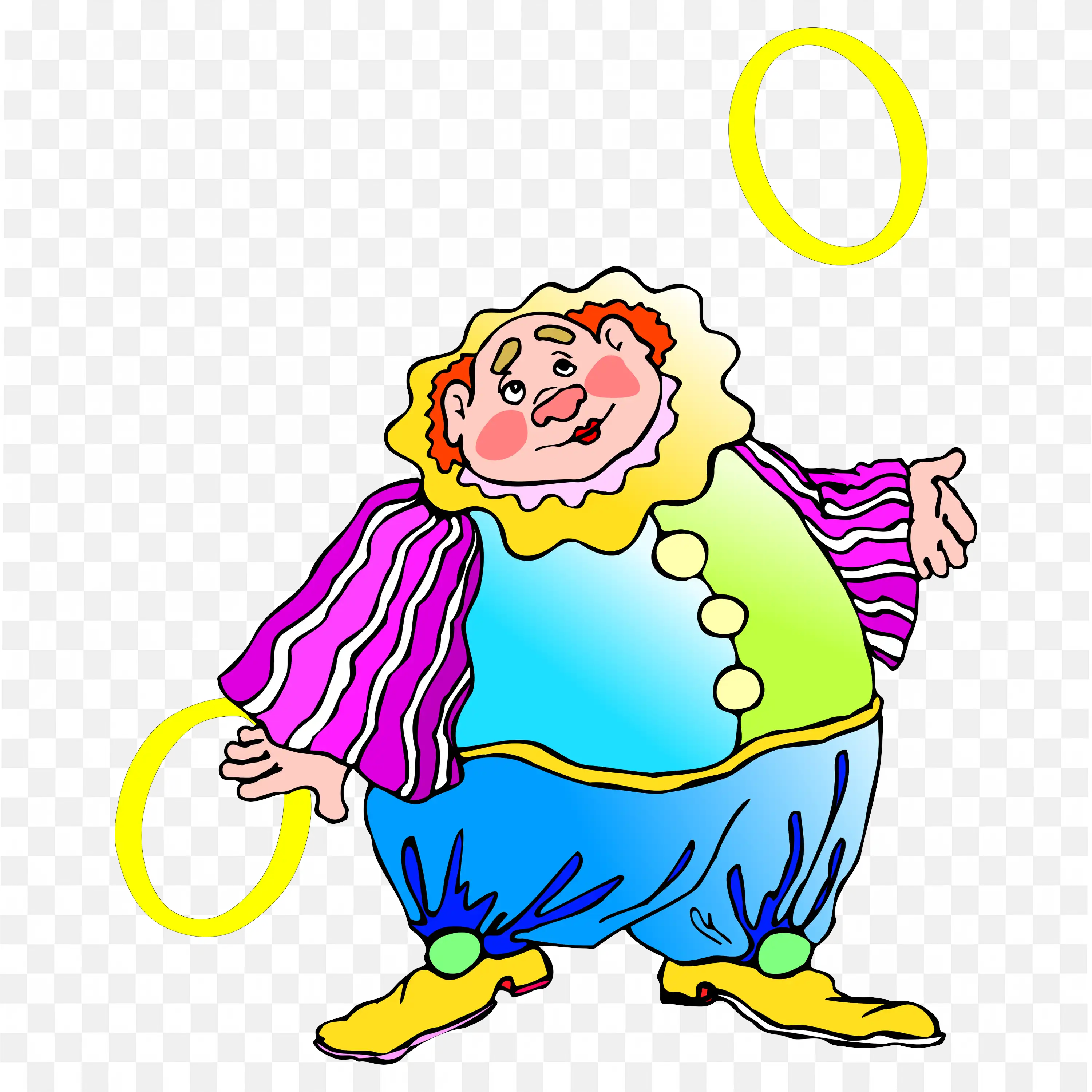 Clown in Costume Tossing and Catching Yellow Rings PNG
