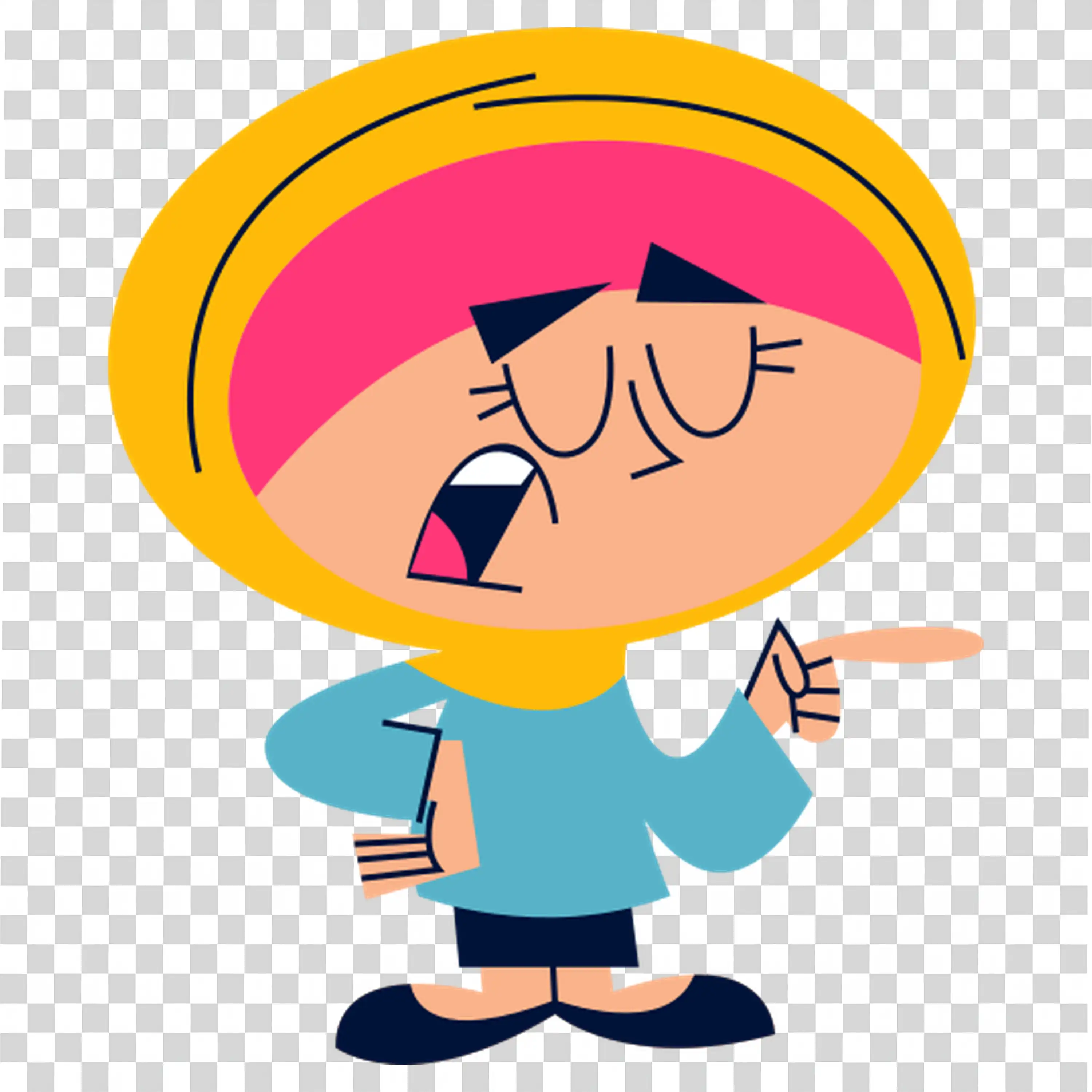 Colorful character pointing playfully with a joyful expressio