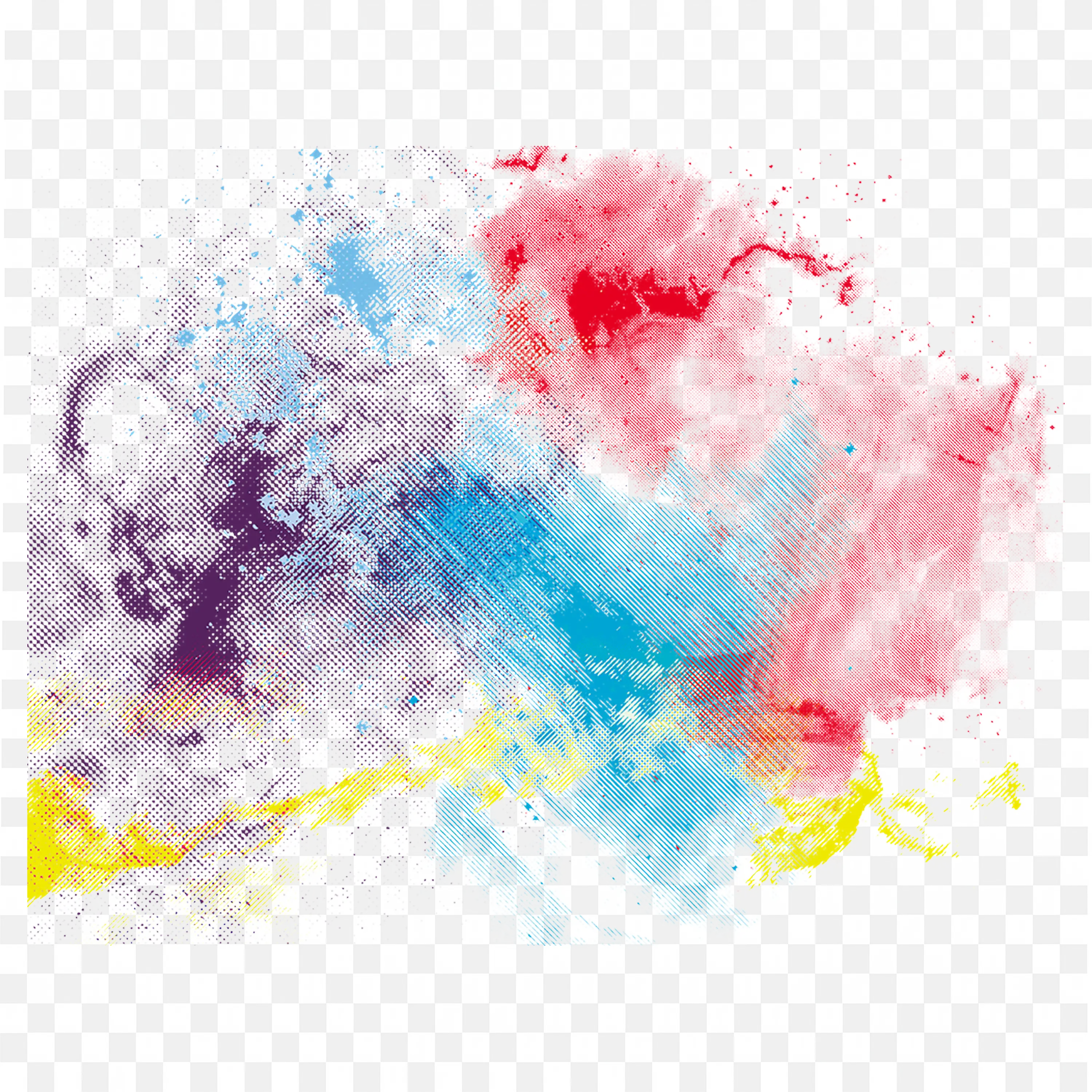 Colorful Ink Splash Artwork in Blue Yellow Purple and Red Tones