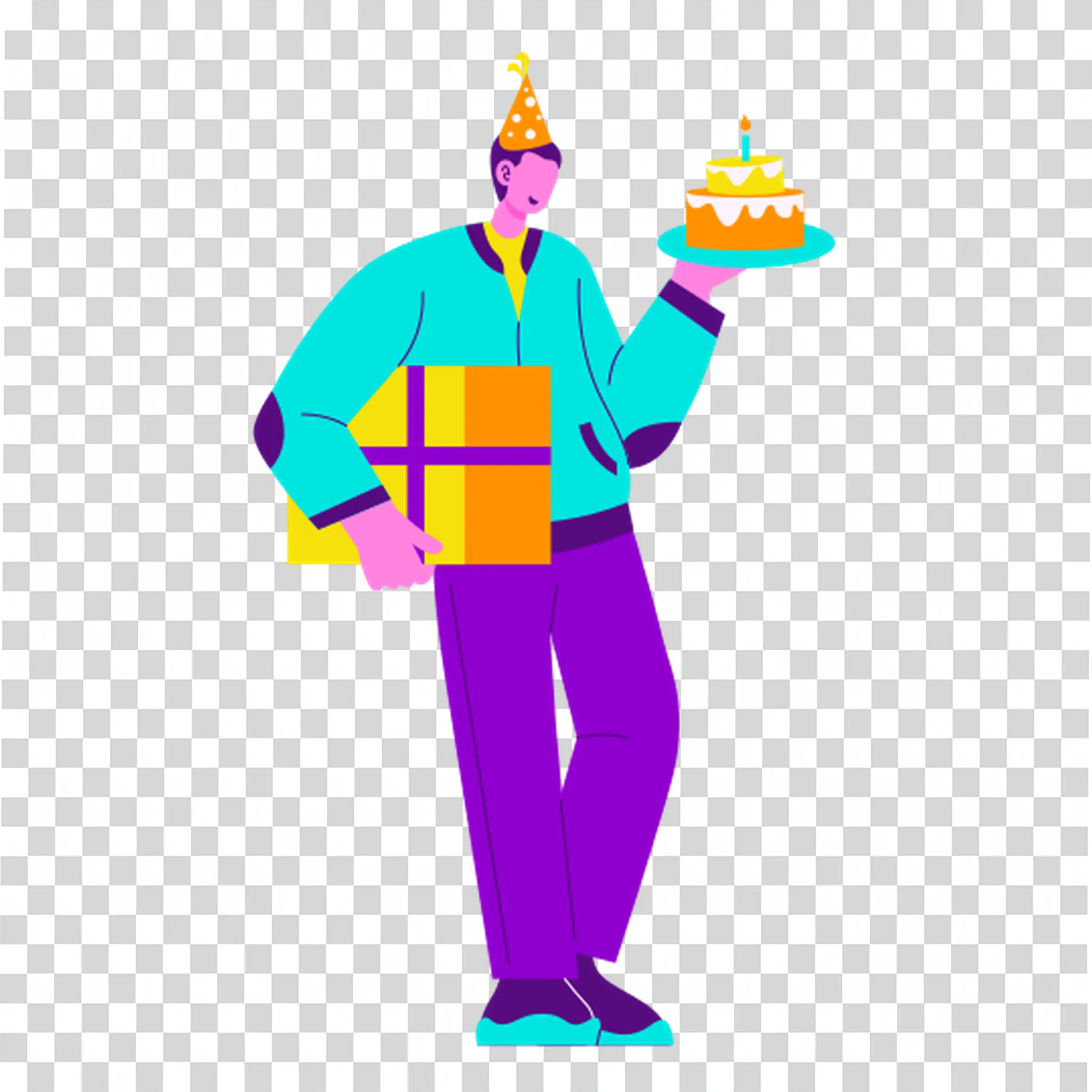 Colorful Person Celebrating with Party Hat and Confetti
