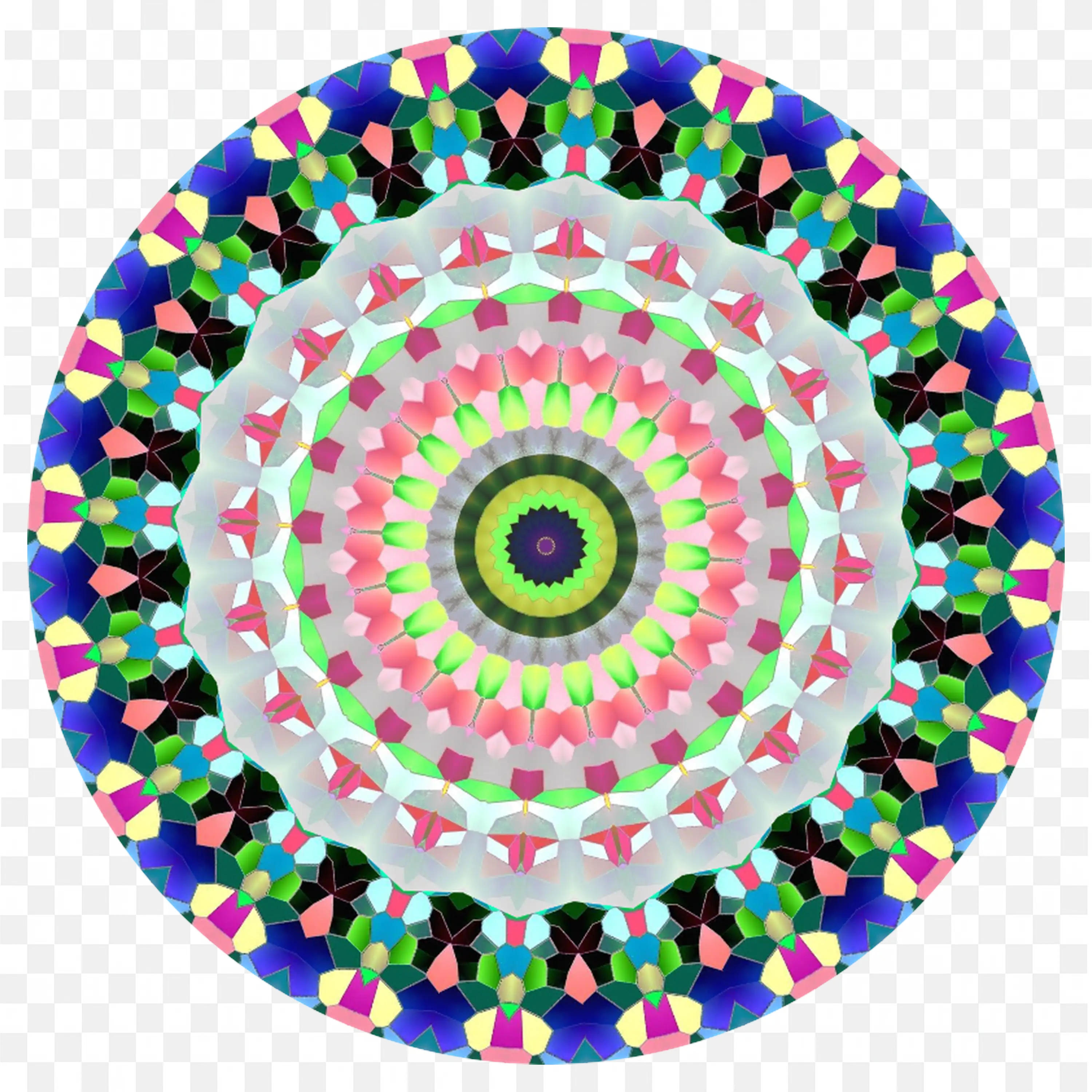 Colourful Mandala with Green Pink and Blue Geometric Shapes