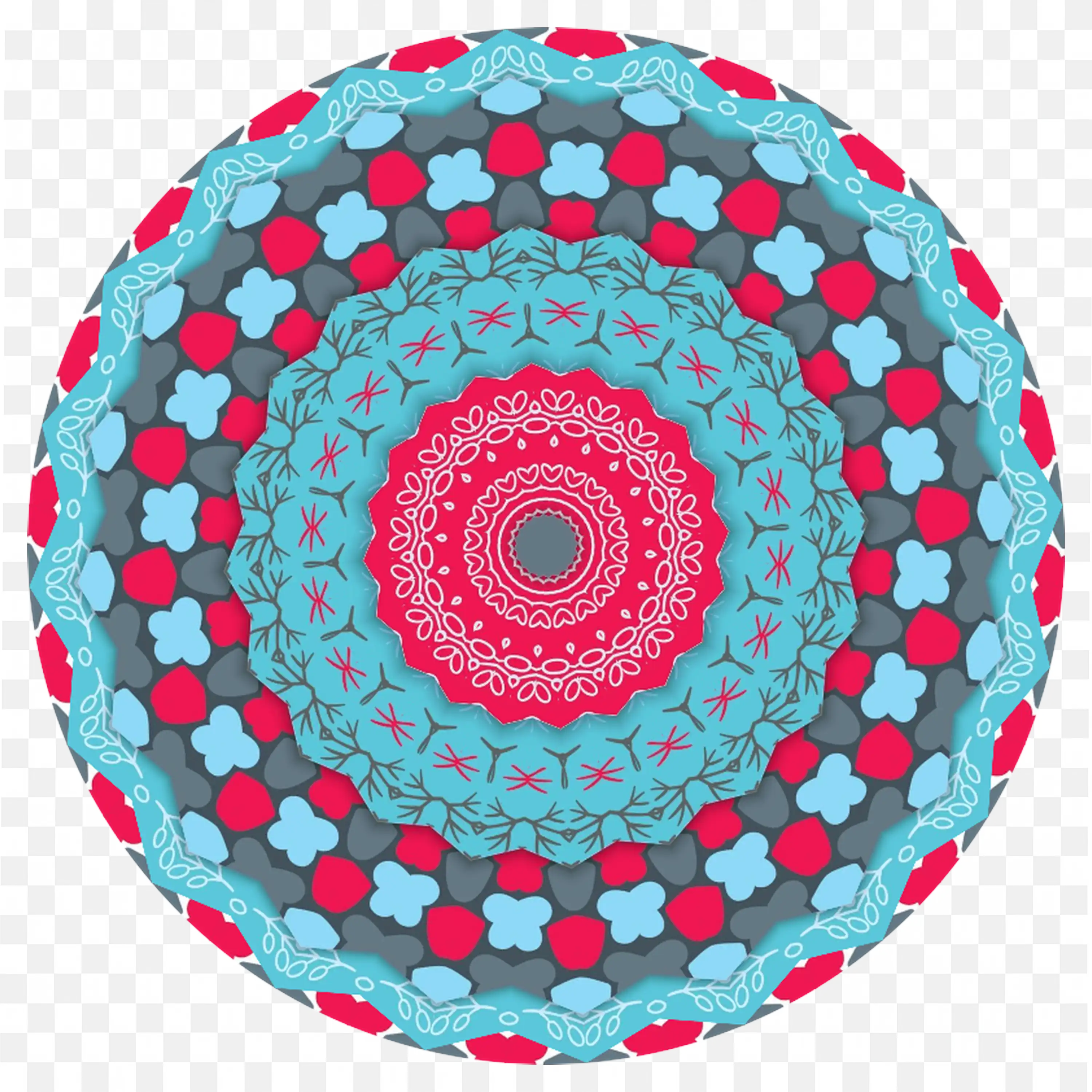 Colourful Mandala with Hearts and Floral Shapes Pattern