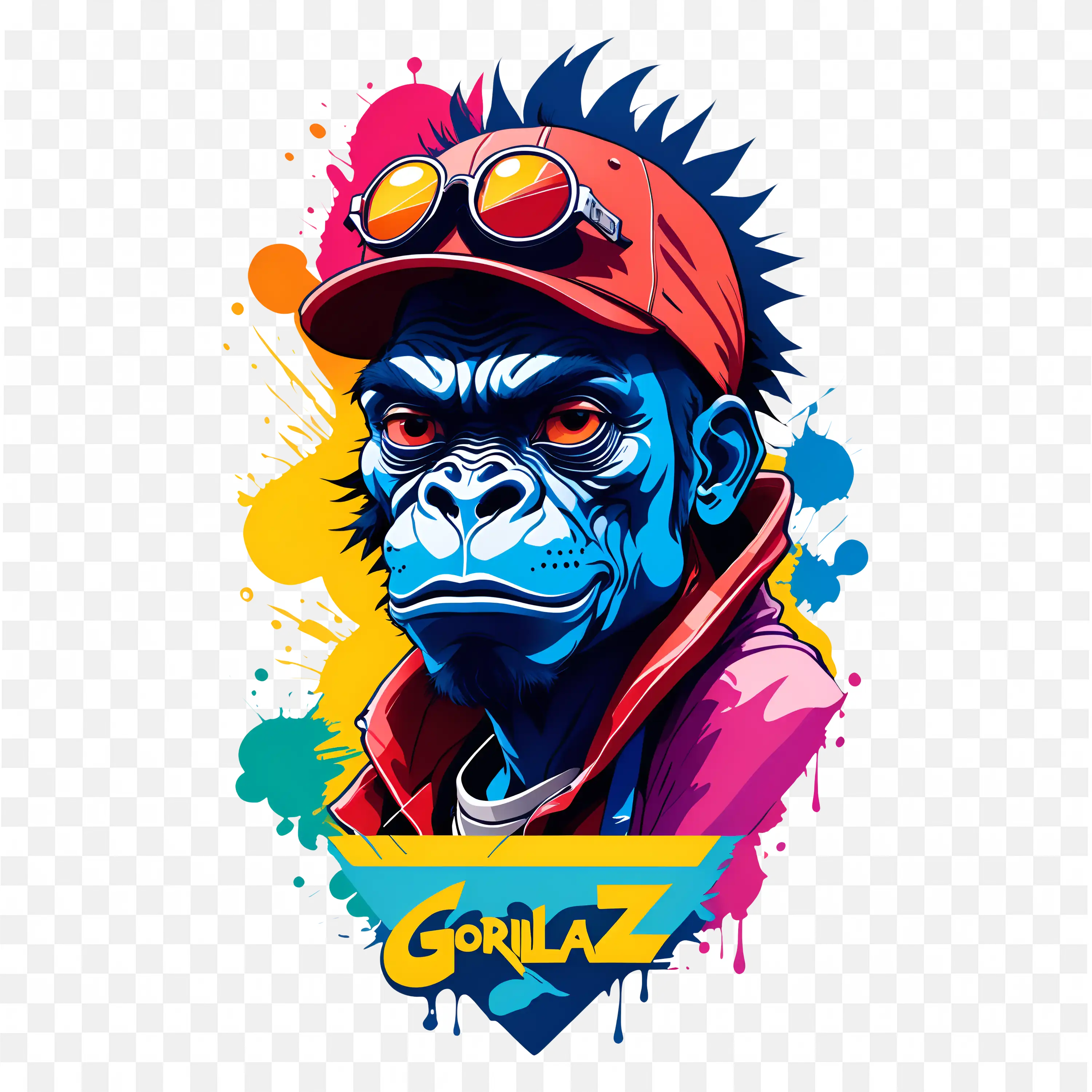 Colourful Modern Visual of a Cool Gorilla with a Cap PNG
