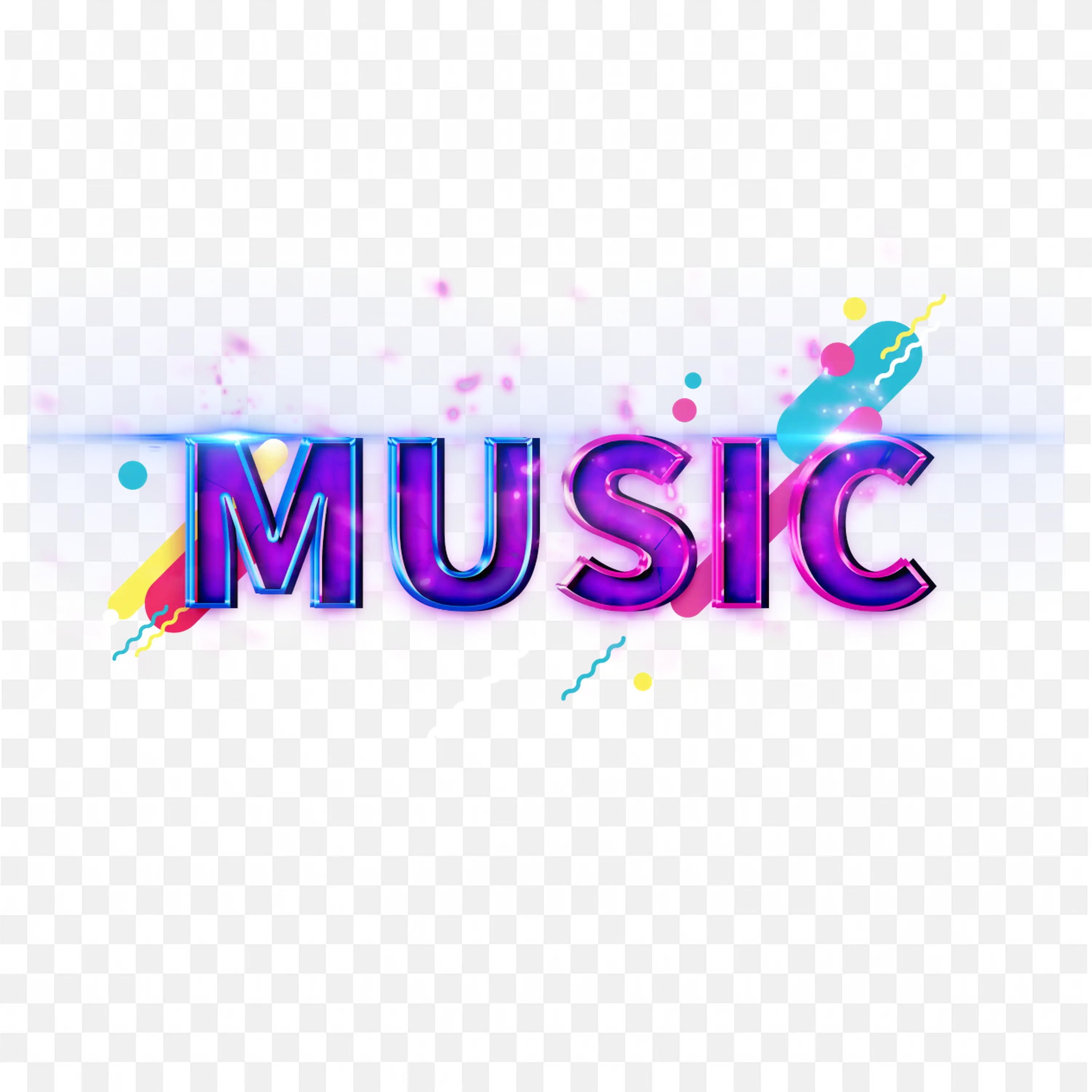 Colourful Music Text with Paint Splashes and Sparkles PNG