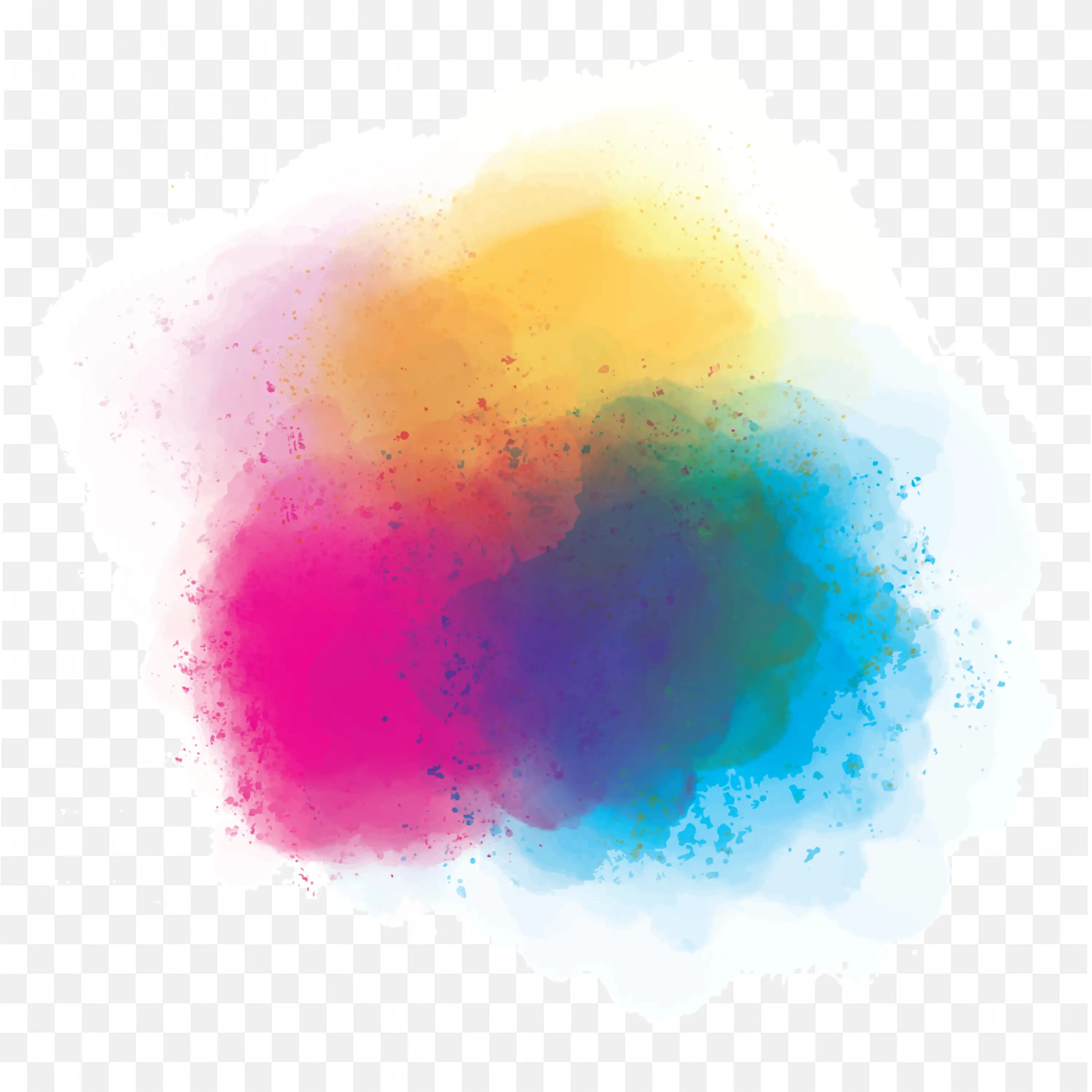 Colourful Paint Splash with Pink Yellow and Blue on White
