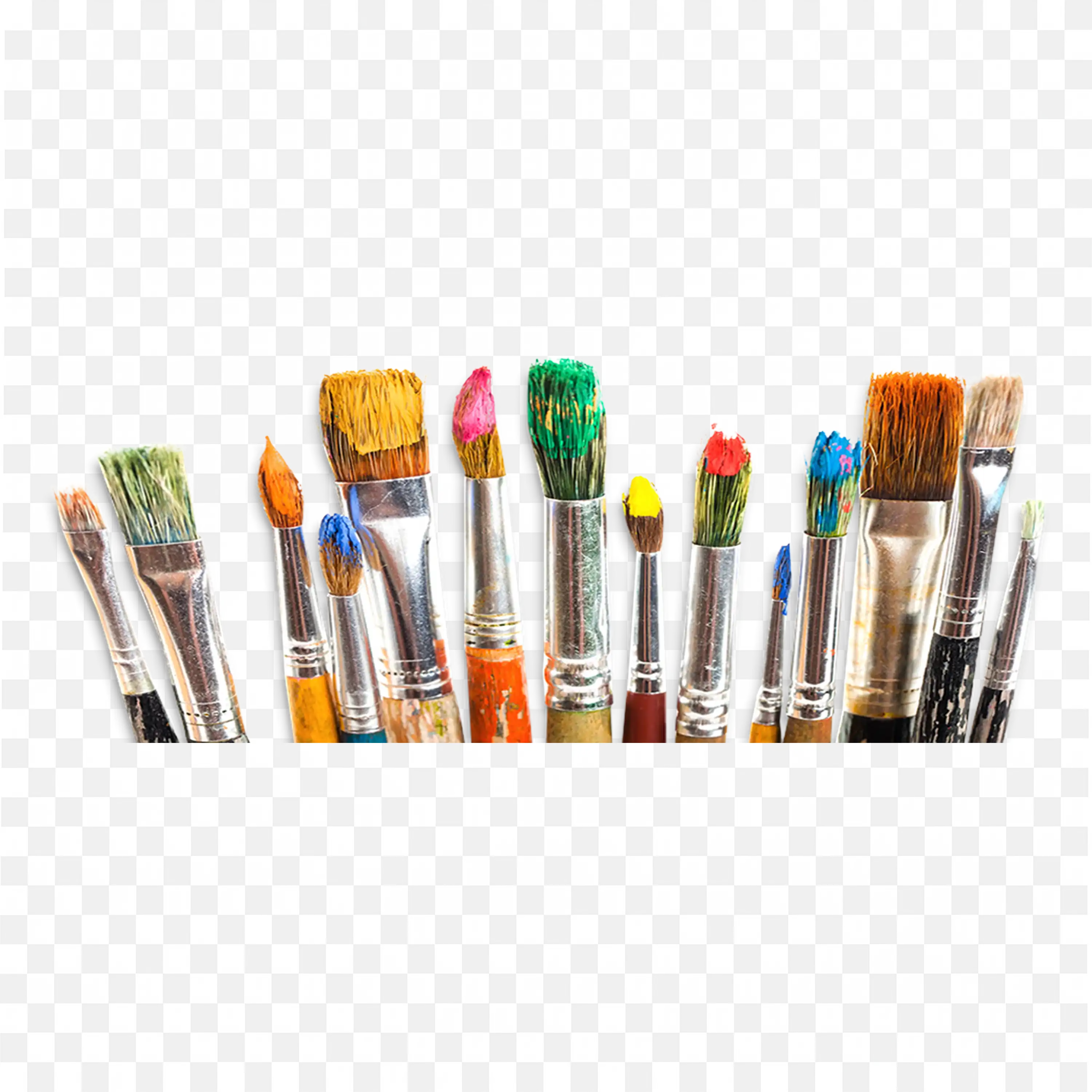 Colourful Paintbrushes with Fresh Paint Tips Free PNG Image
