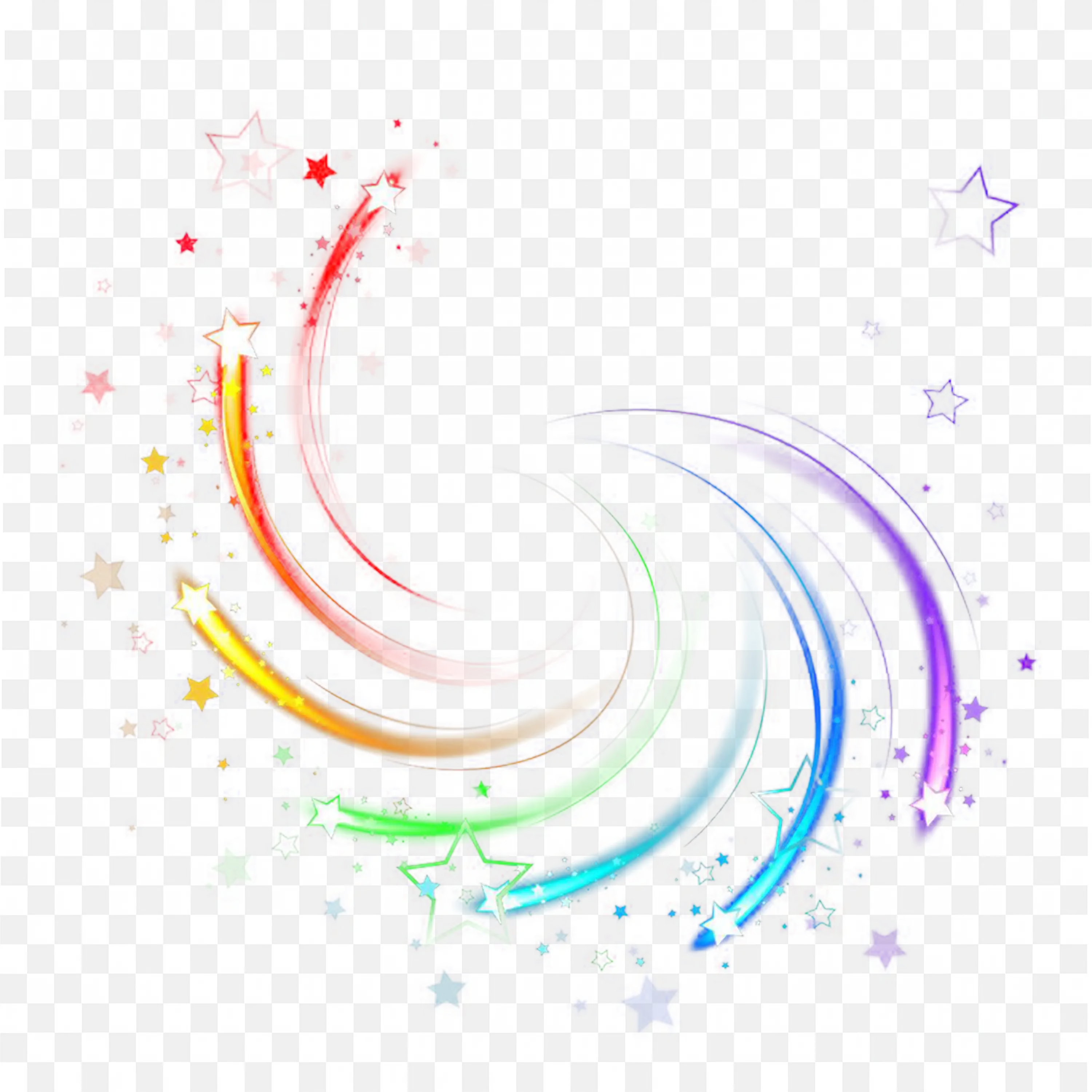 Colourful Shooting Stars with Rainbow Tail and Sparkles PNG