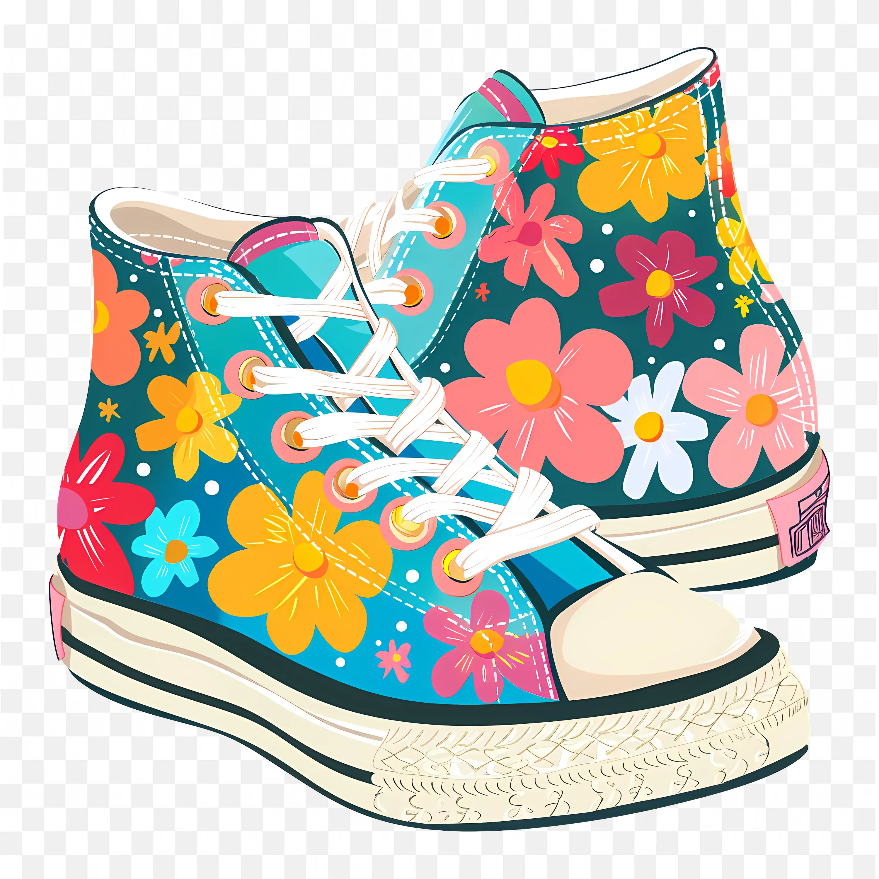 Colourful Sneakers with Flower Pattern Design Clip Art PNG