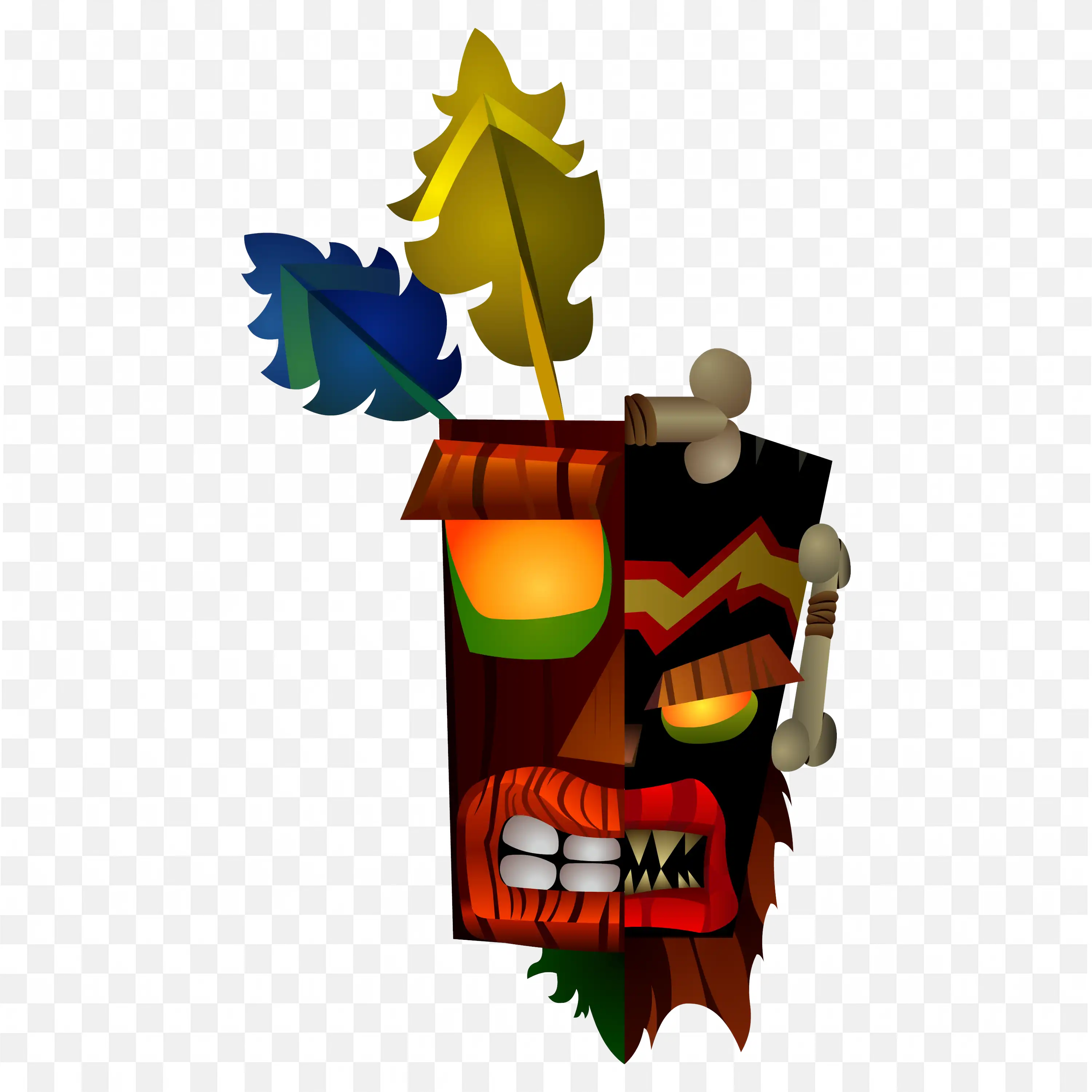 Colourful Tribal Mask with Leaves and Bones Design PNG