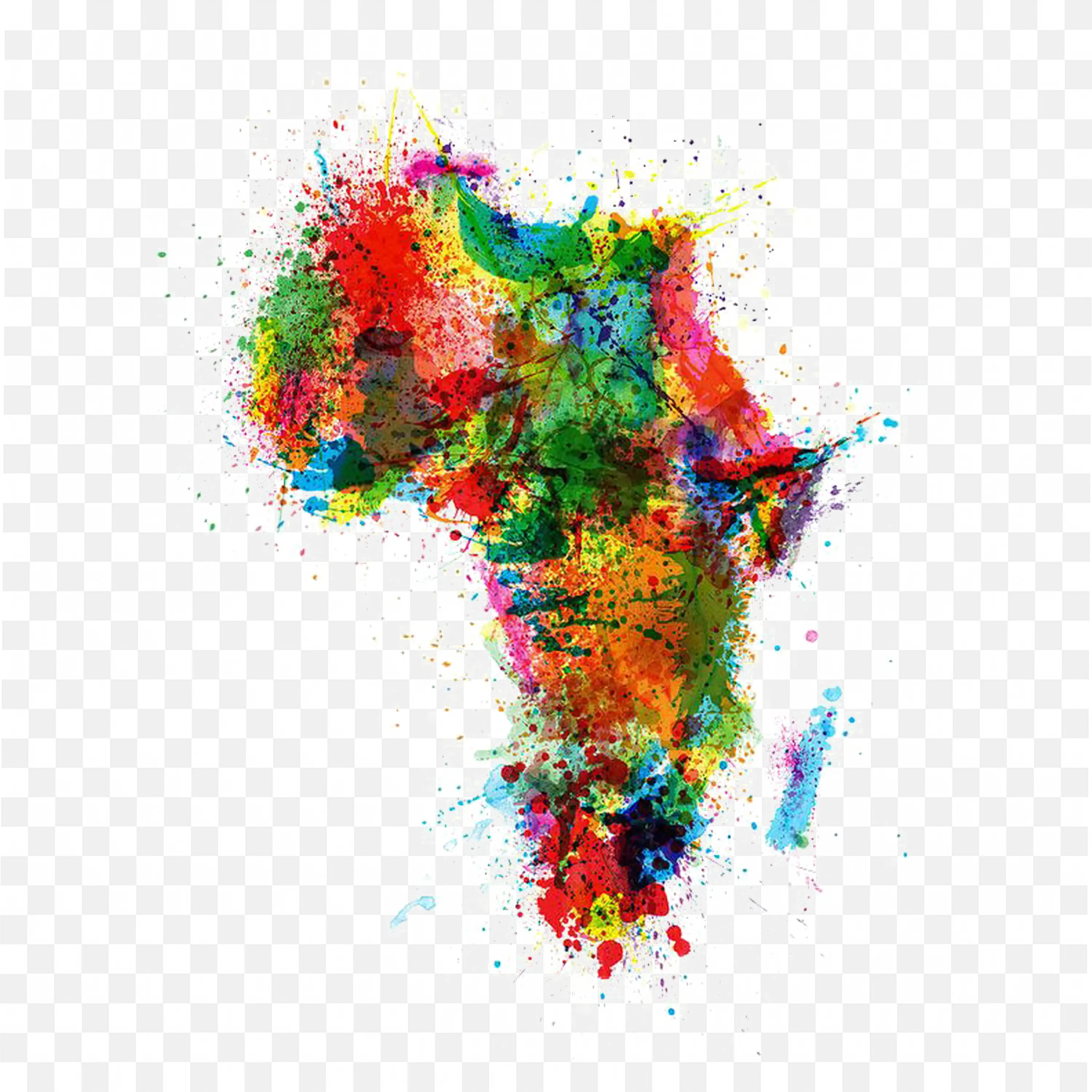 Colourful Watercolour Map of Africa with Paint Splashes