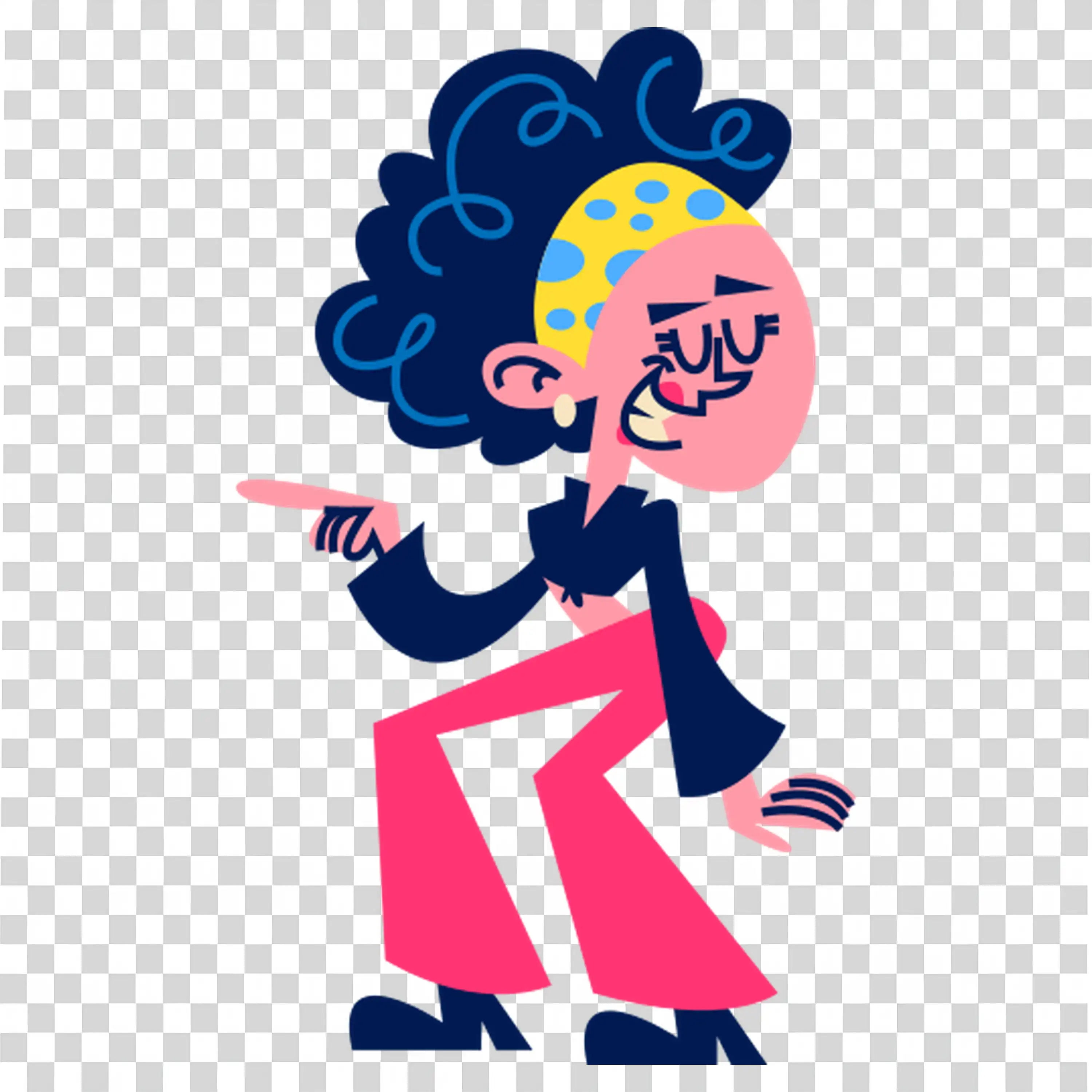Confident woman dancing in pink pants and funky hairstyle