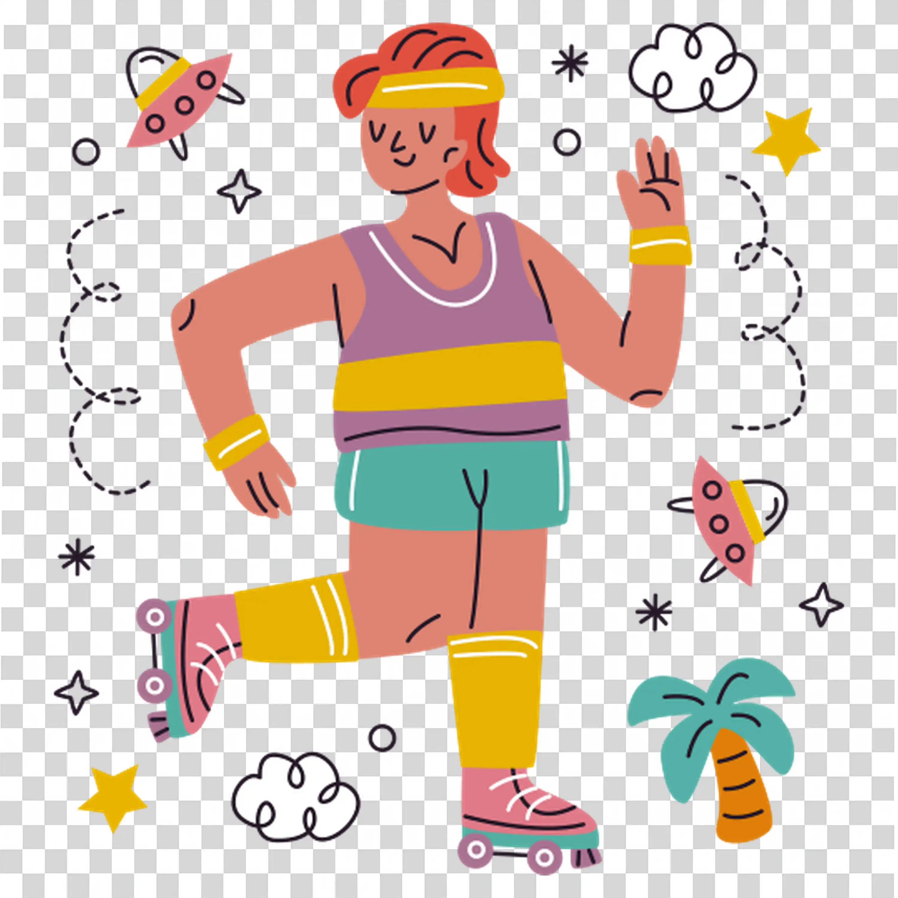 Confident woman flexing muscles with proud smile PNG