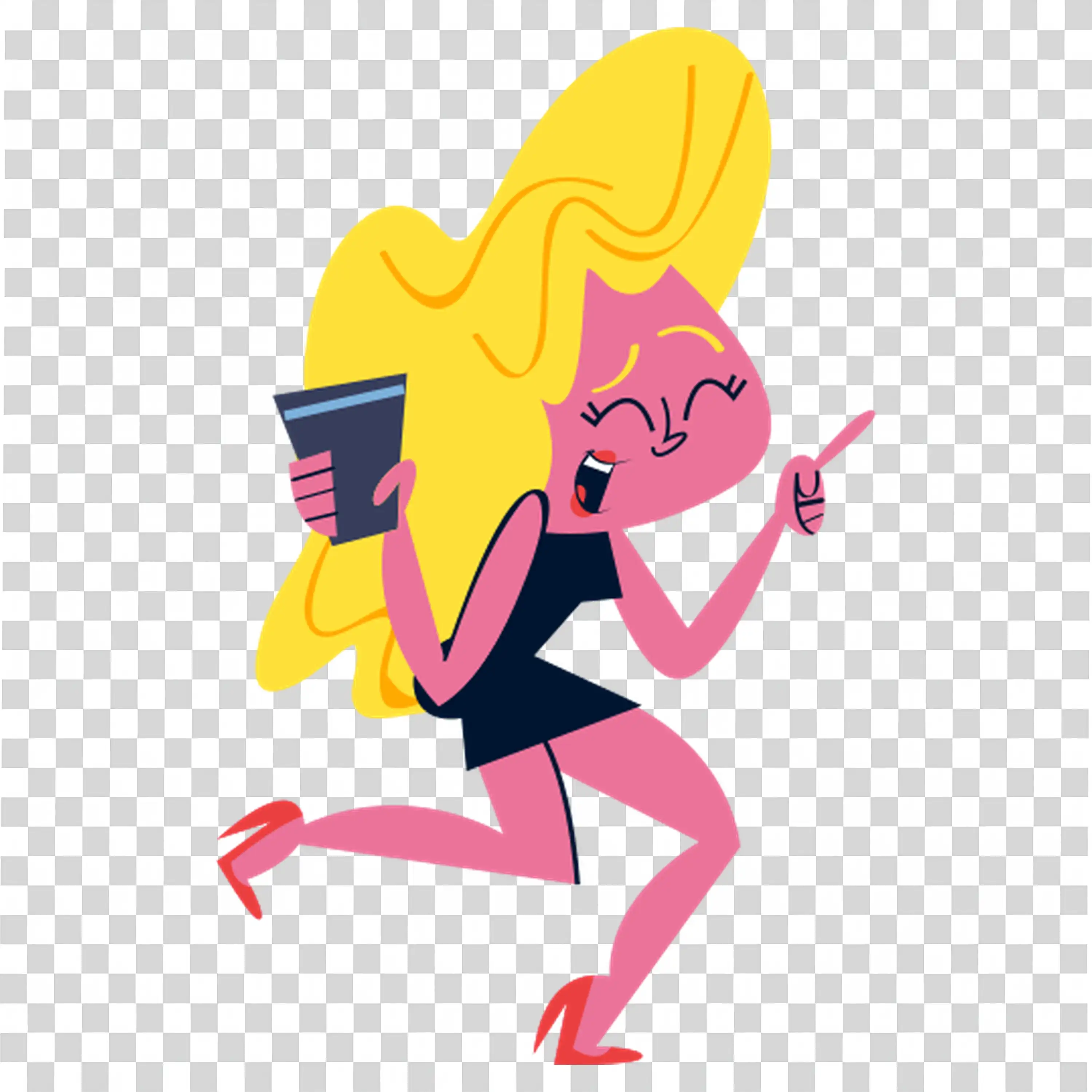 Confident Woman Running While Holding Laptop and Folder