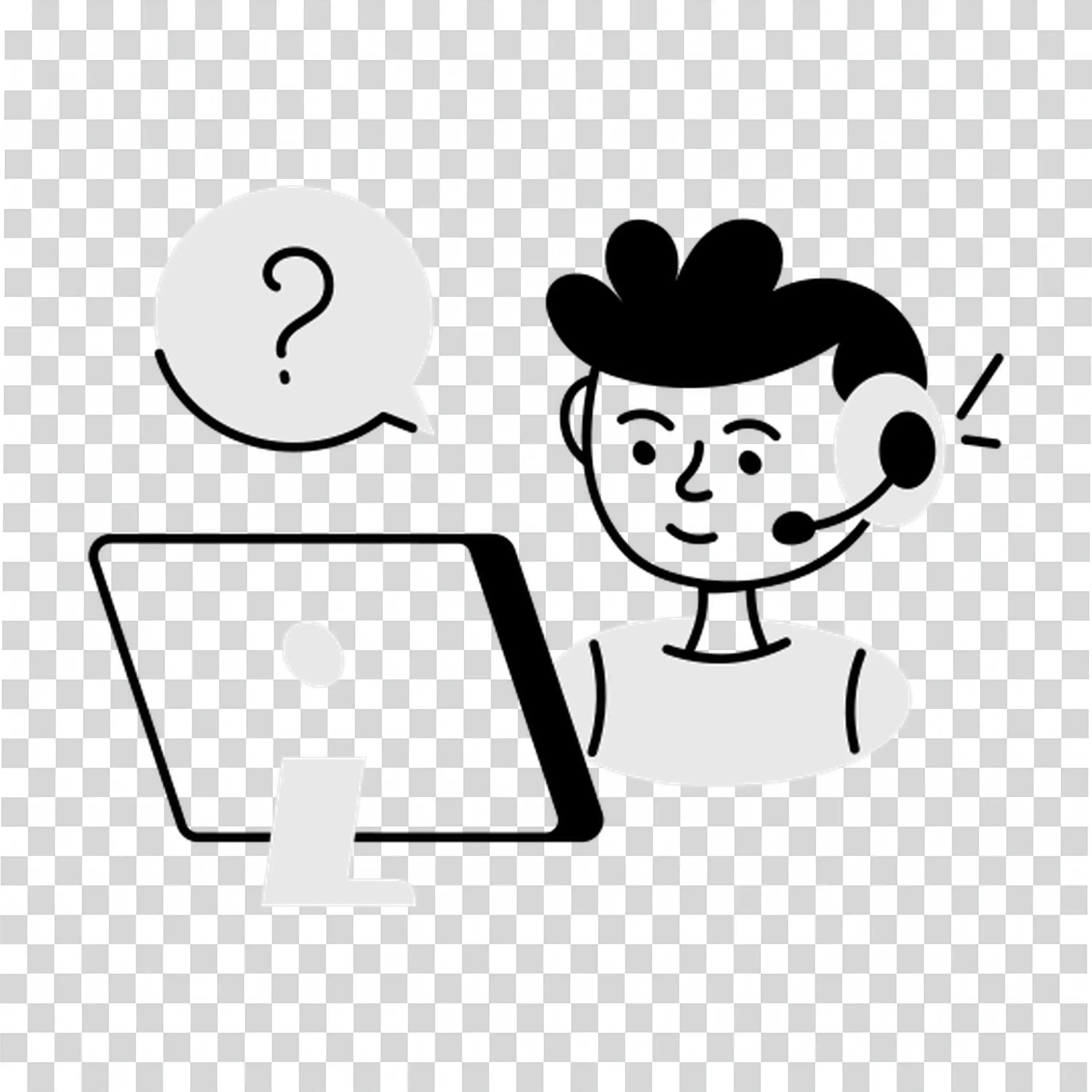 Confused man thinking in front of a monitor free PNG