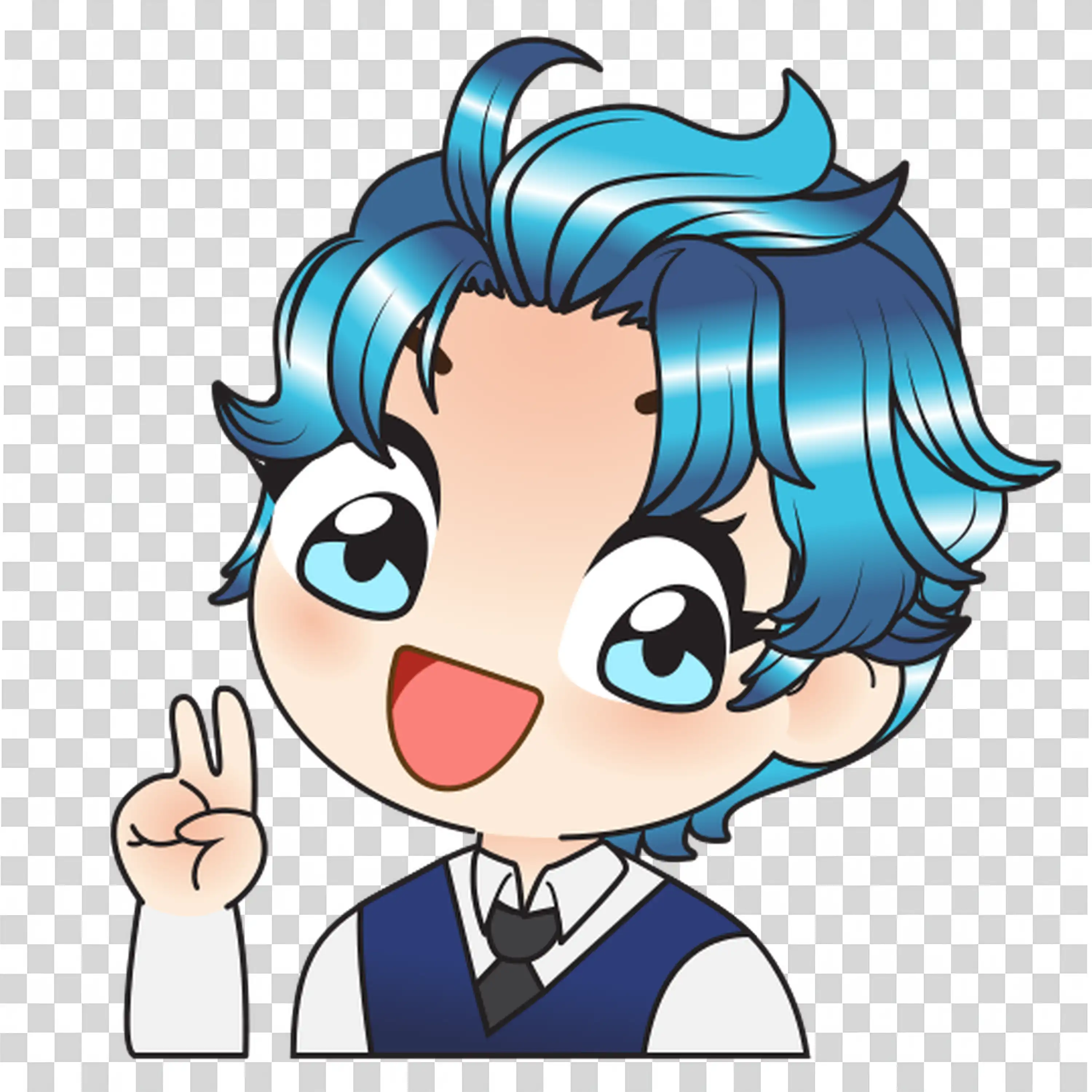 Cool anime boy showing peace hand gesture PNG download