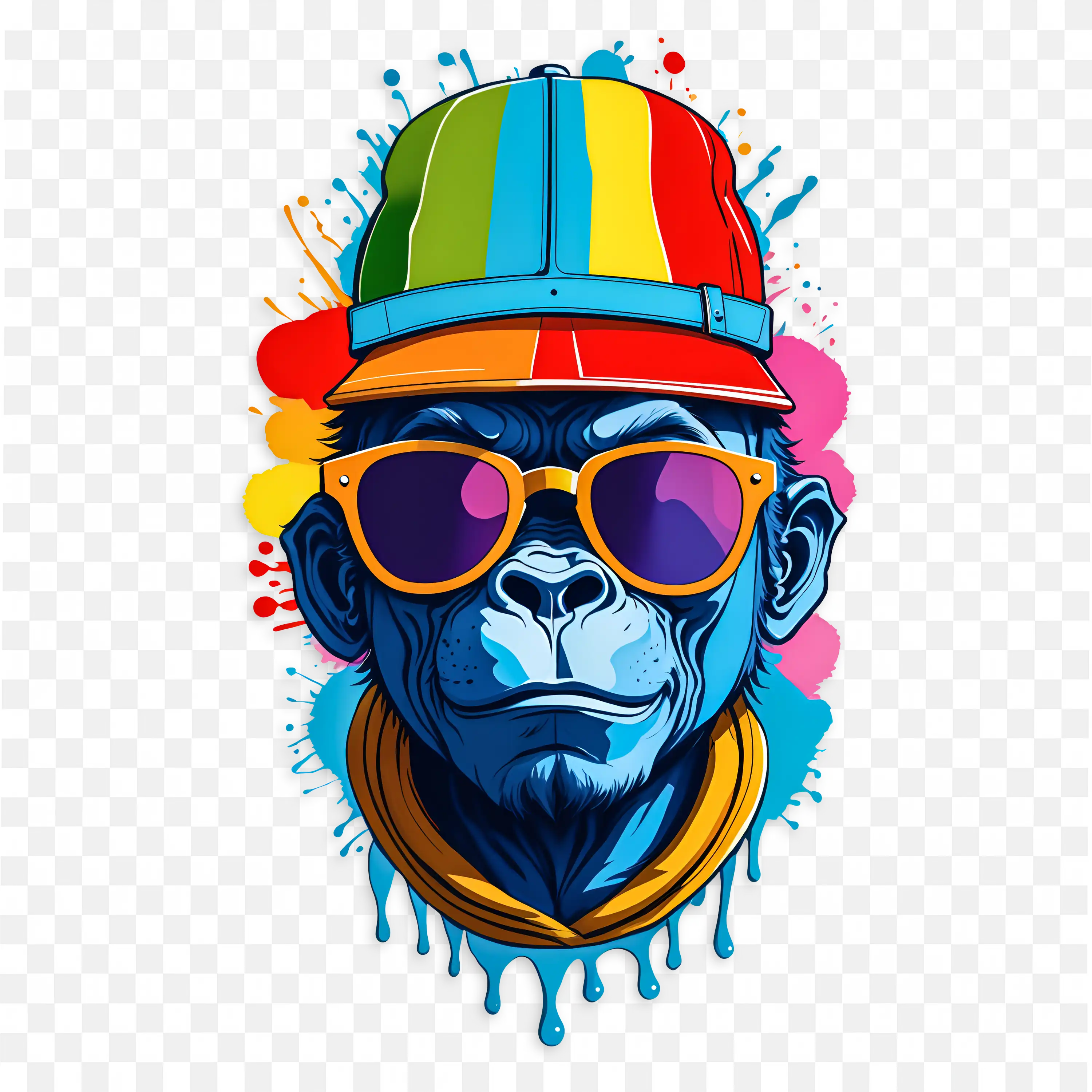 Cool Gorilla Face with Rainbow Cap and Sunglasses Clip Art