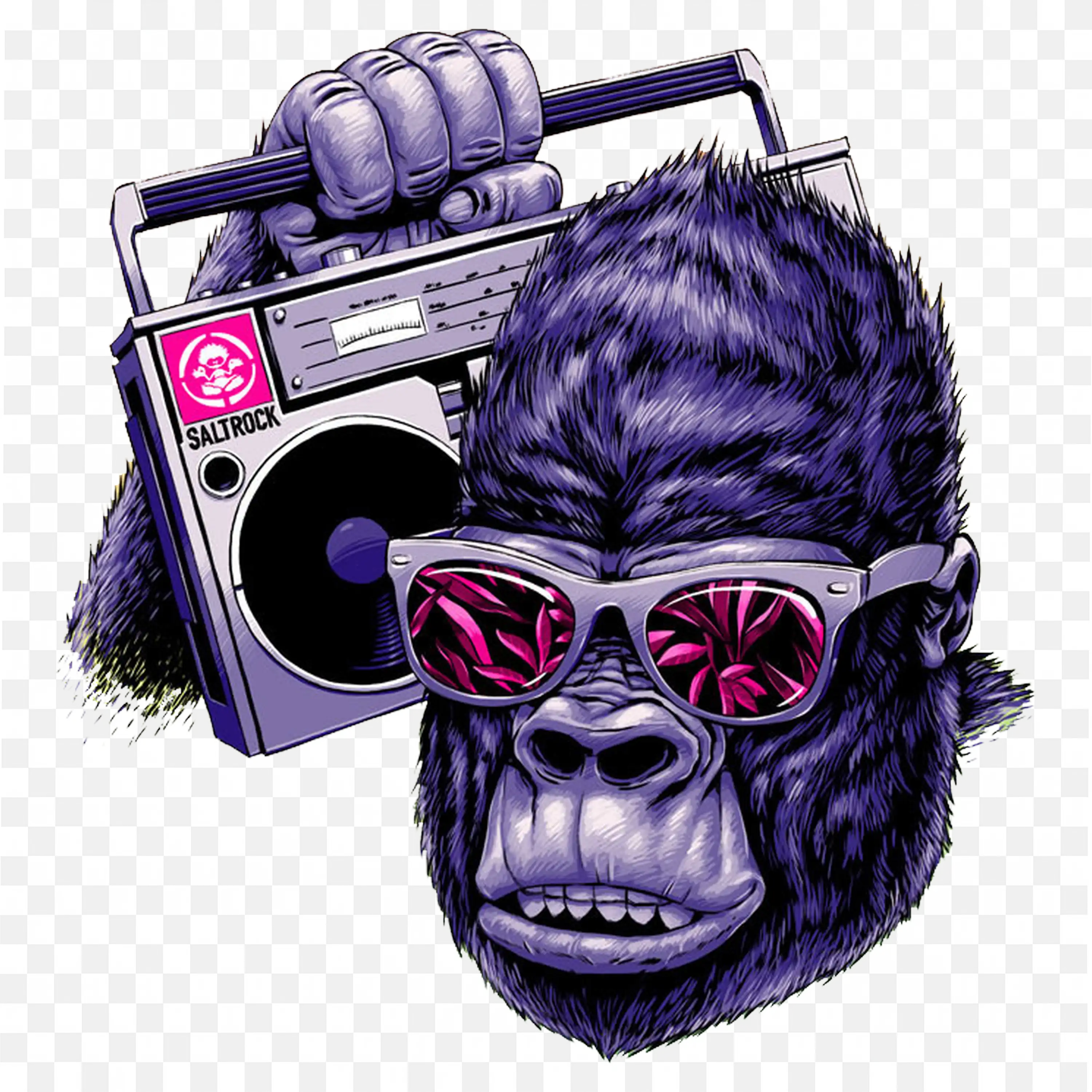 Cool Gorilla Wearing Sunglasses Holding a Boombox Speaker