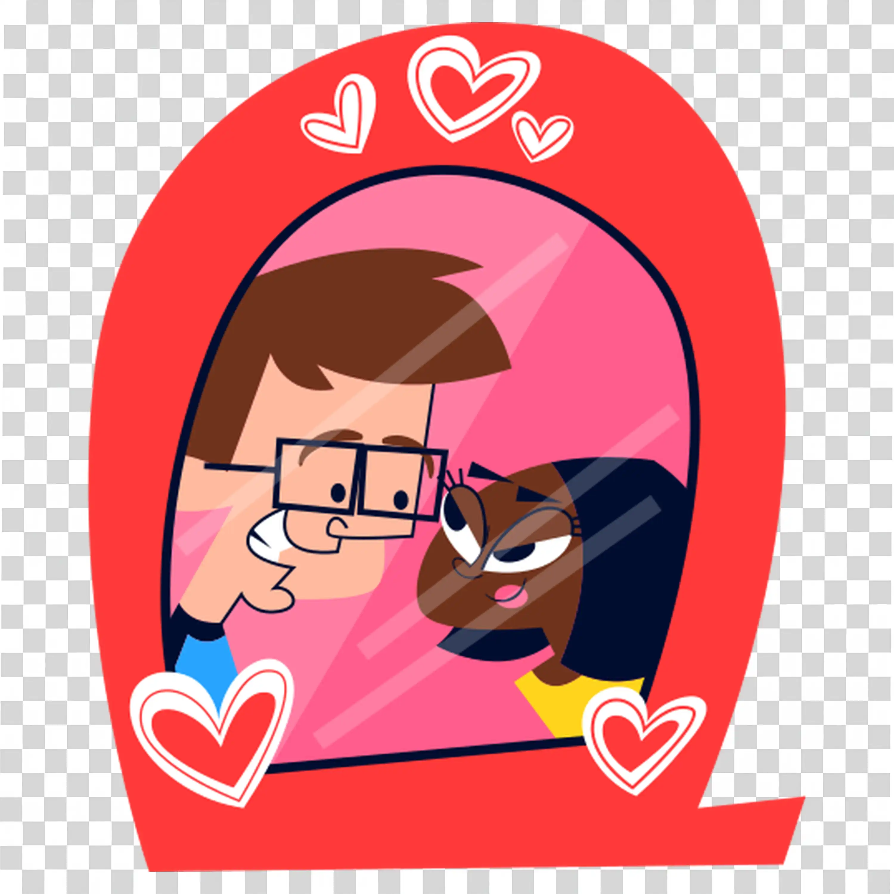 Couple looking at each other with loving hearts free PNG