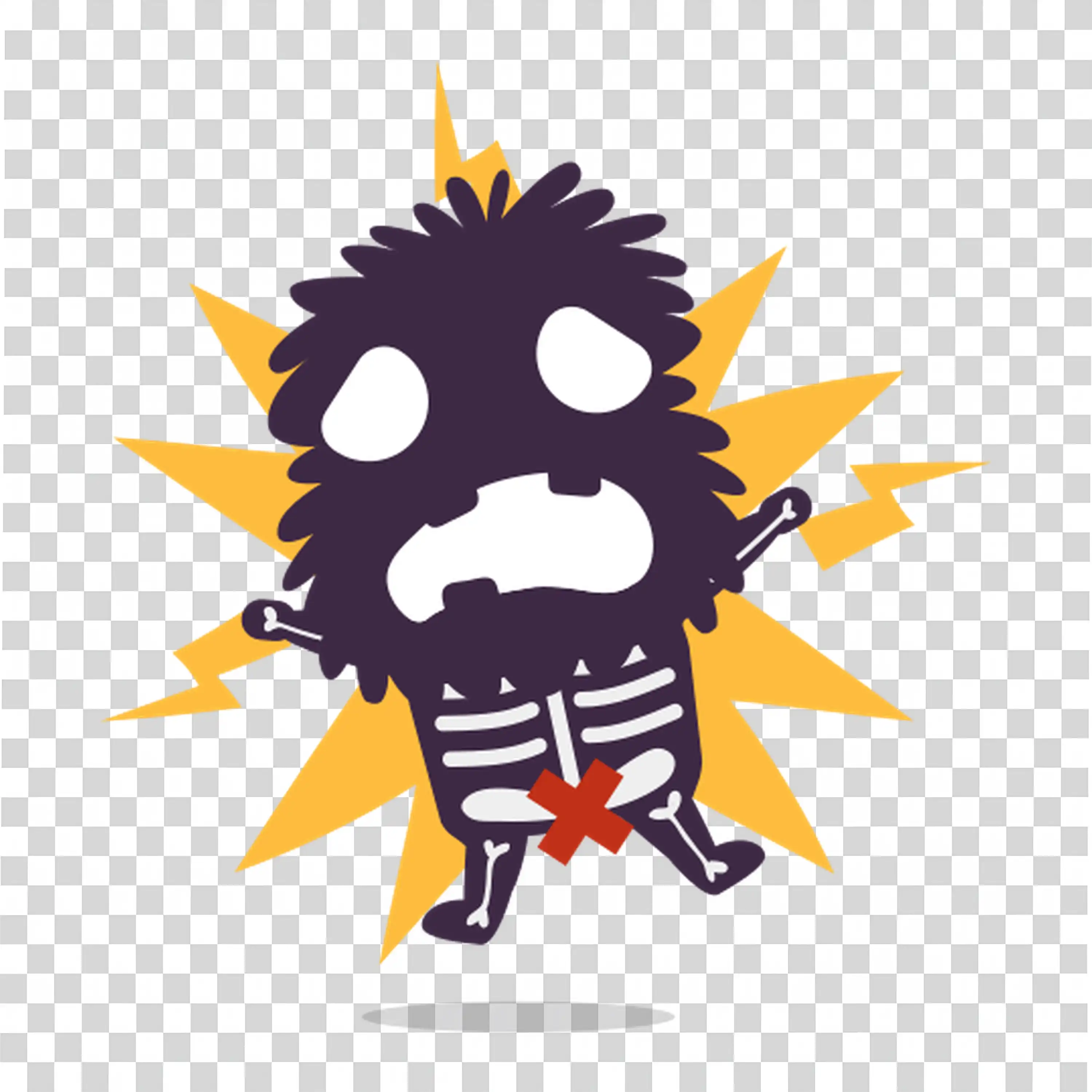 Crazy haired person yelling with stars and intense face