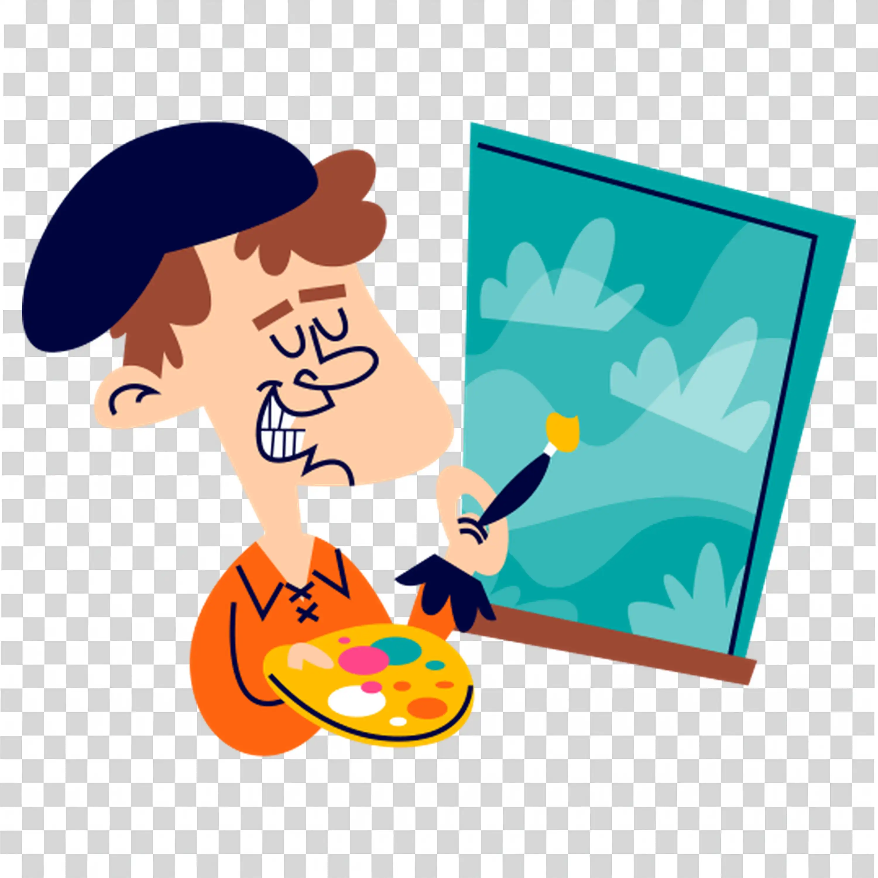 Creative girl drawing art on large canvas with brush
